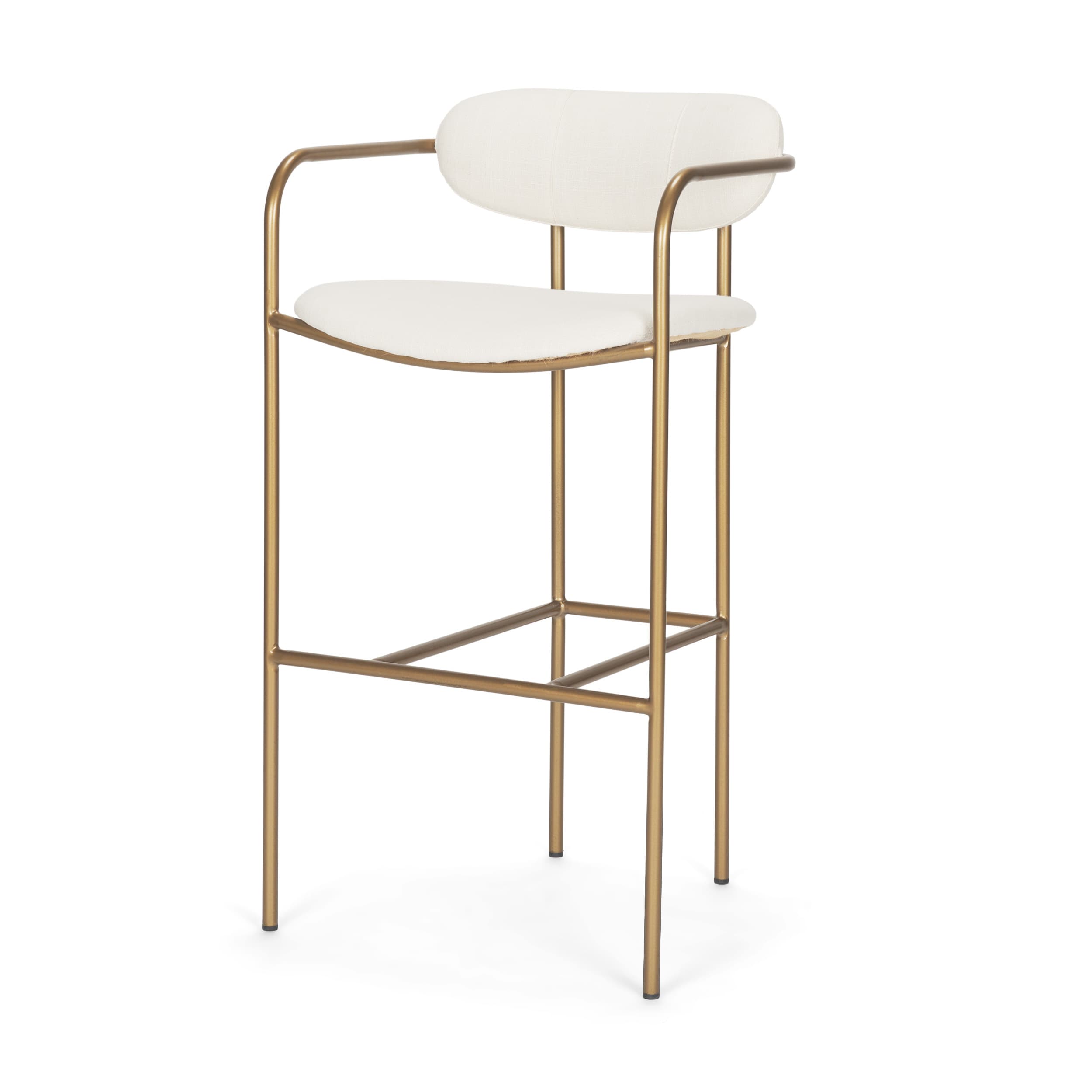 Parker Low Back 30.25in Seat Bar Stool | Cream Fabric w/ Gold Metal — product photograph