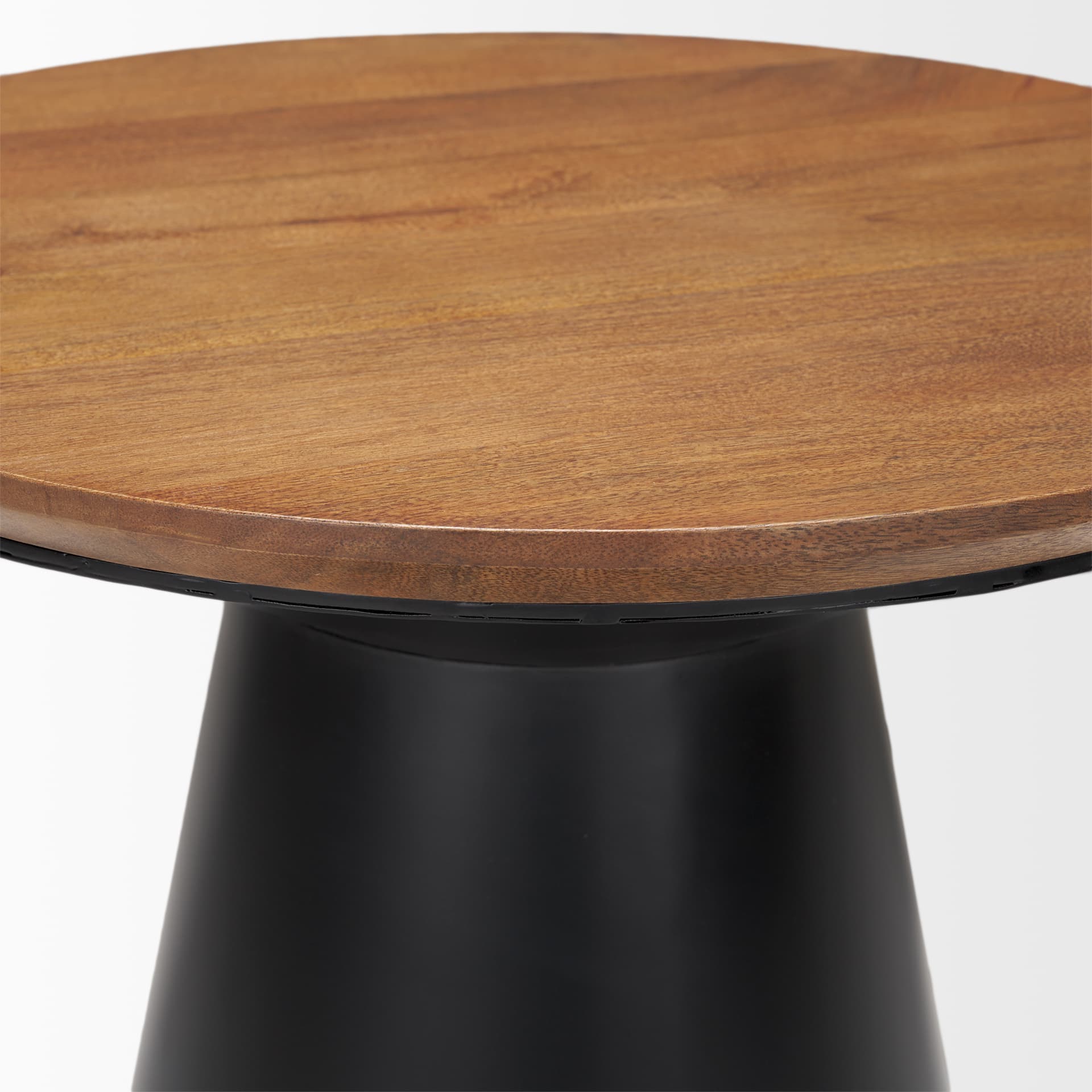 Mitchell 22.0L x 22.0W x 23.0H Black Metal Pedetal Base with Brown Wood Top Side Table — product photograph
