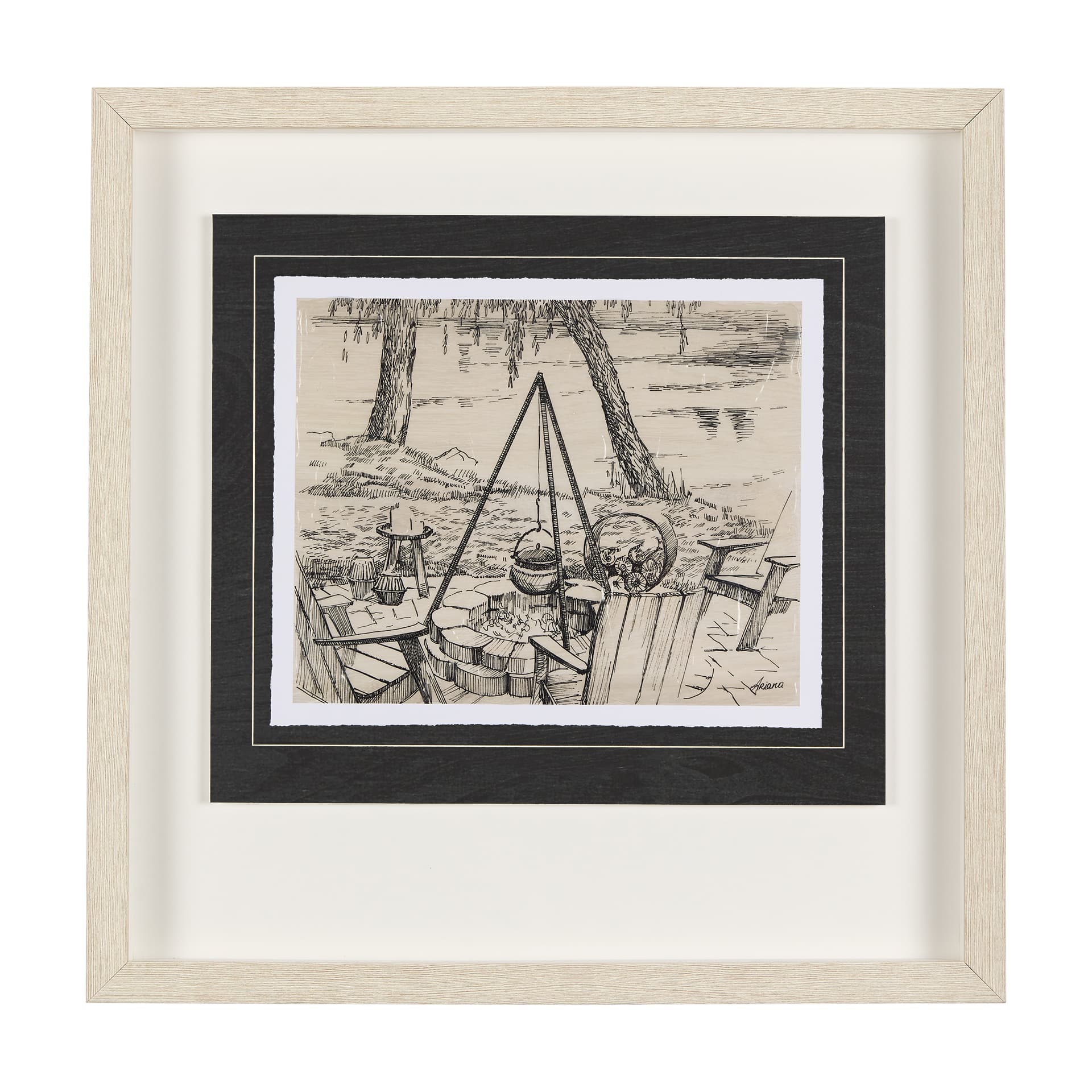 Fireside I by Mercana Studio a Hand Embellished Textured Framed Art Print Matted under Glass — product photograph