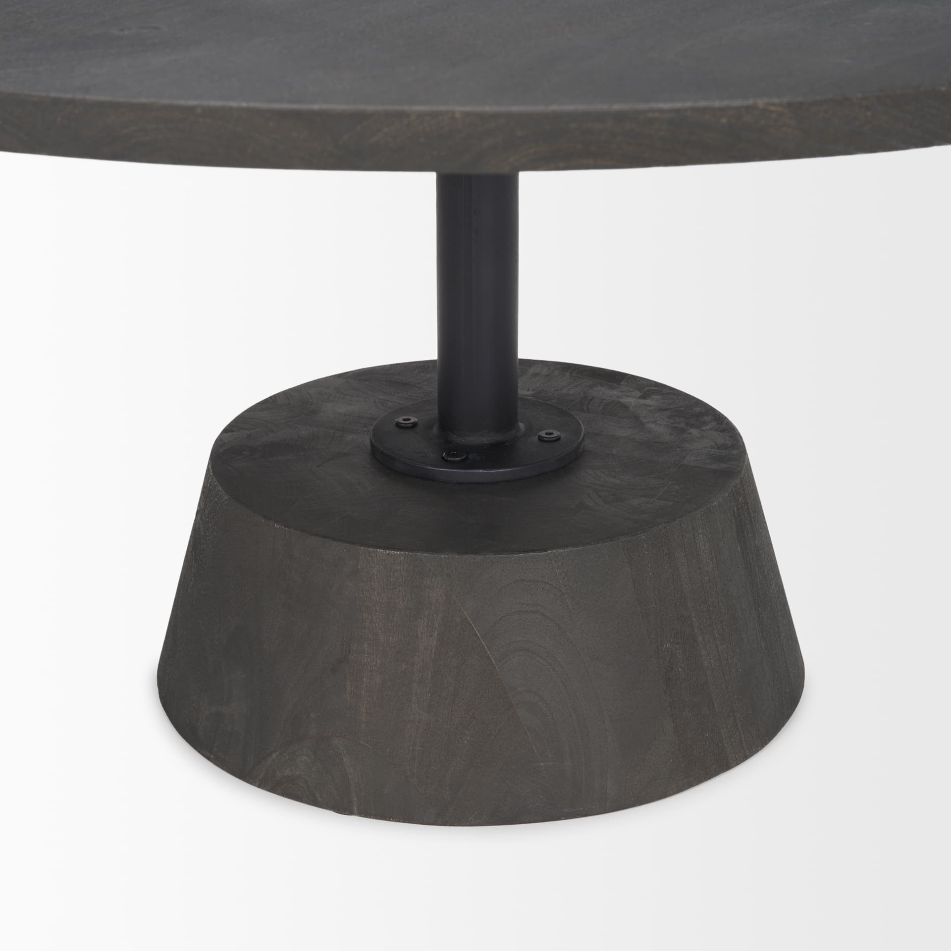 Maxwell 34" Dark Brown Wood W/ Black Metal Pedestal Base Round Coffee Table — product photograph