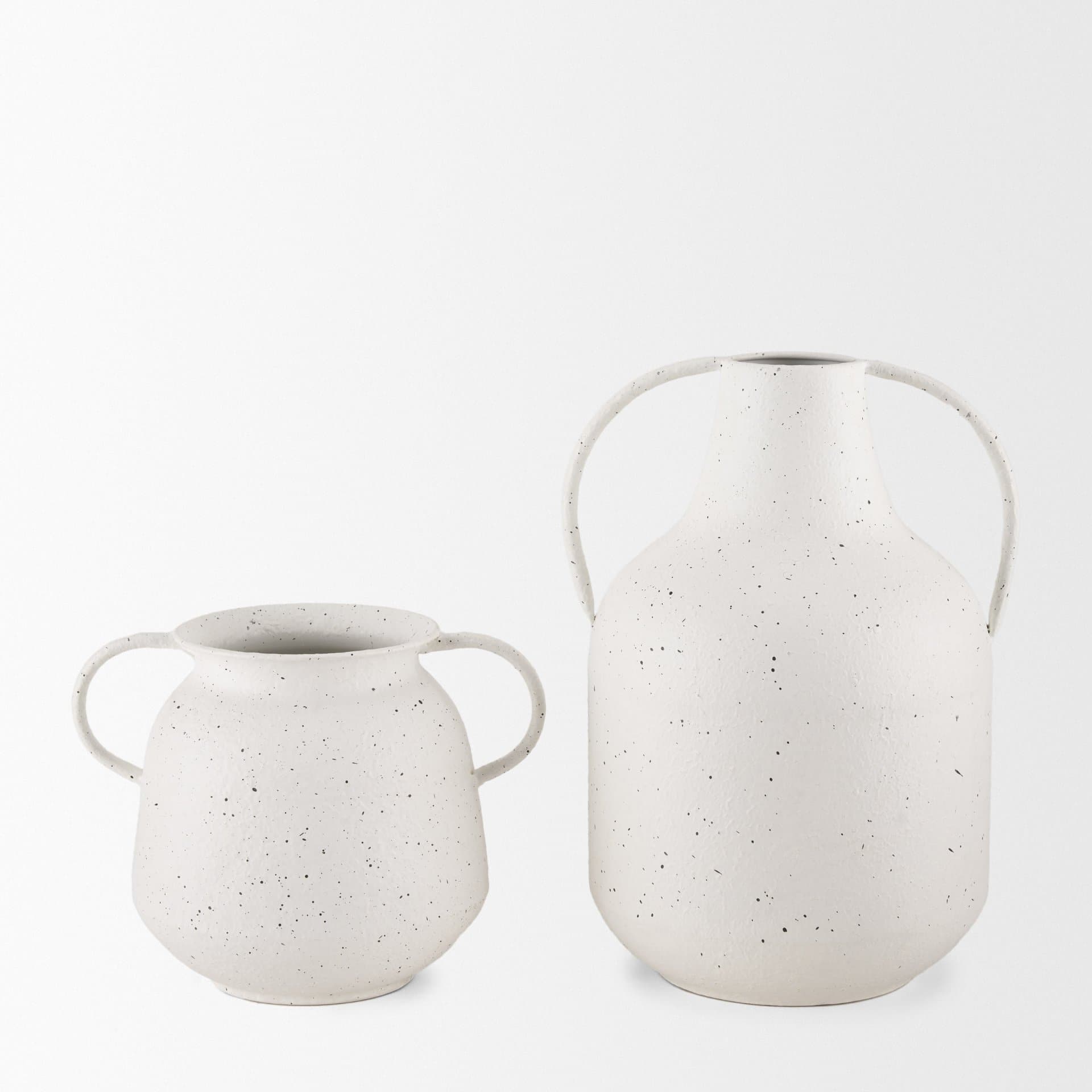 Treva Tall White w/ Black Speckles Metal Vase — product photograph