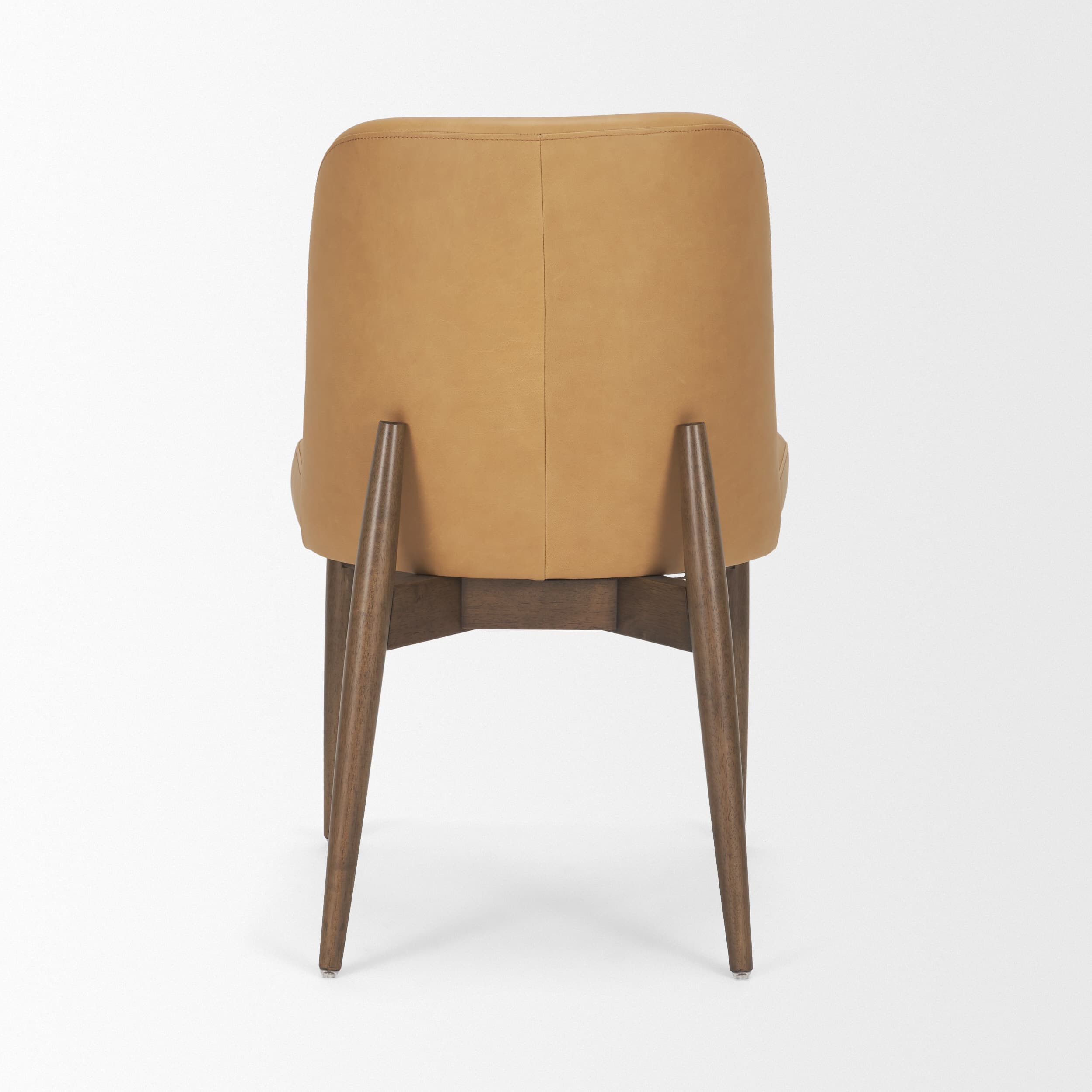 Abbie Curved Back Dining Side Chair | Tan Leather w/ Brown Wood — product photograph