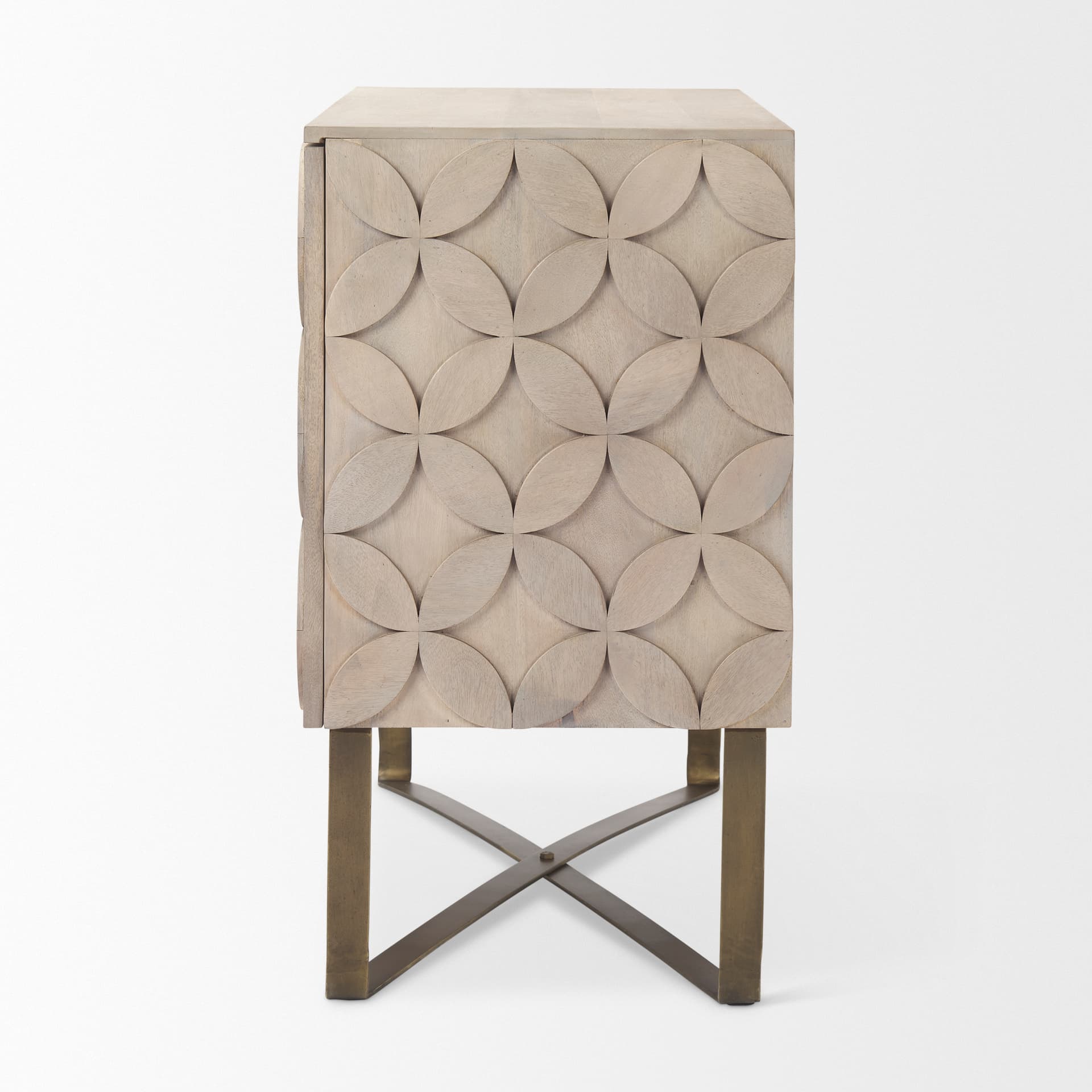 Excelsior 36.0L x 18.0W x 32.5H Light Brown Wood Gold Iron Base Accent Cabinet — product photograph