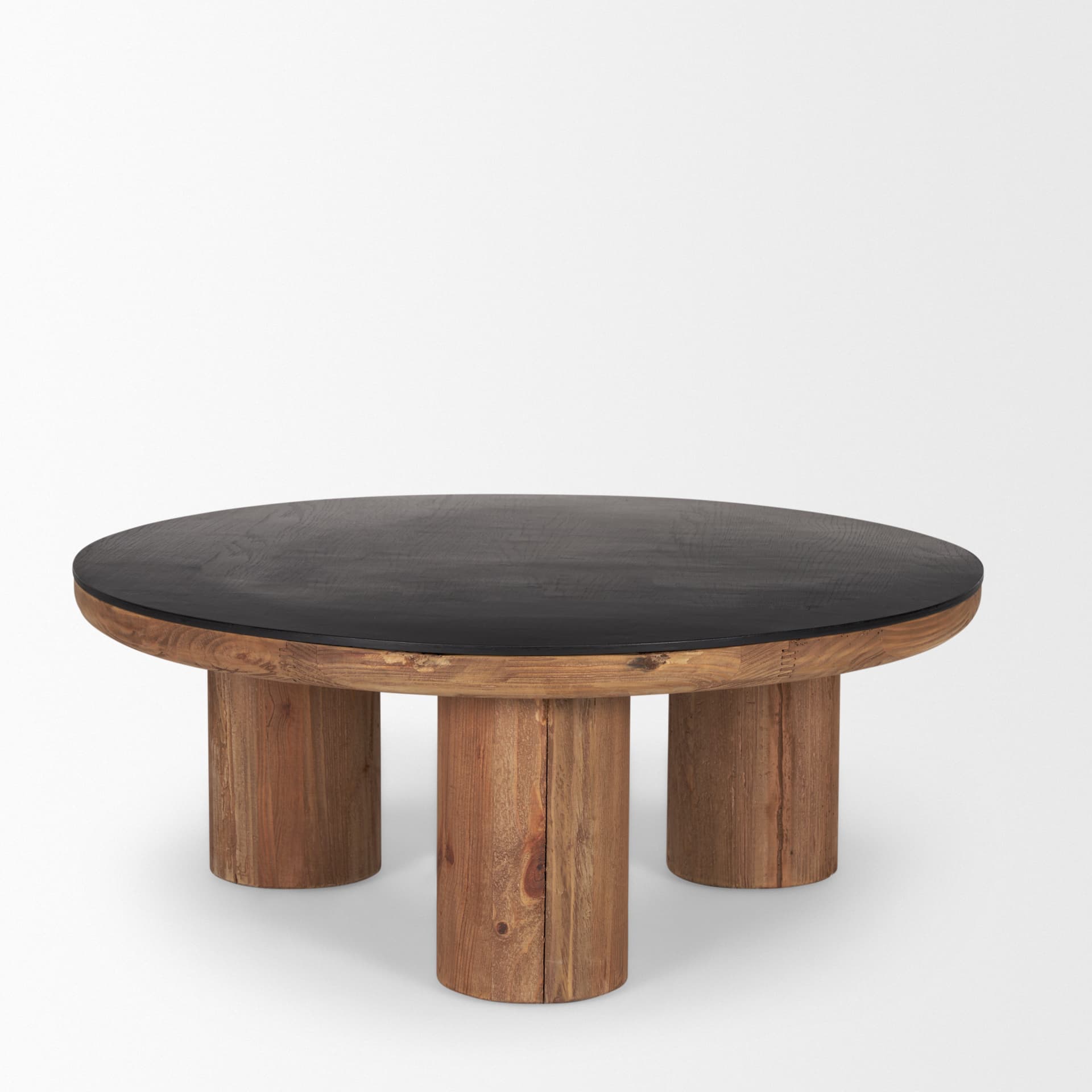 Tucson Natural Wood w/ Round Black Oak Top Coffee Table — product photograph