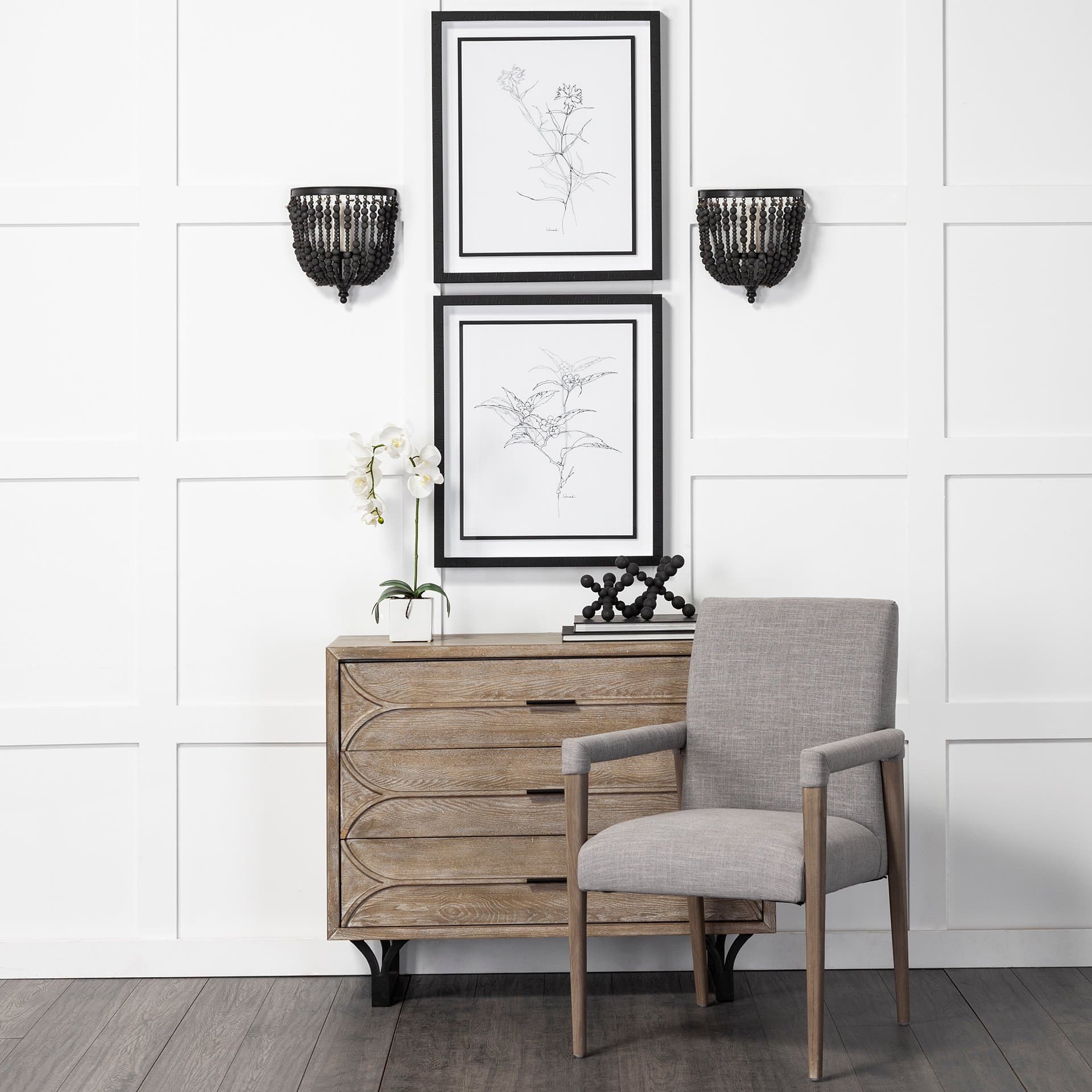 Carollan II (Large) 9L x 9W Black Geometric Wood Ball Jack — in a styled room