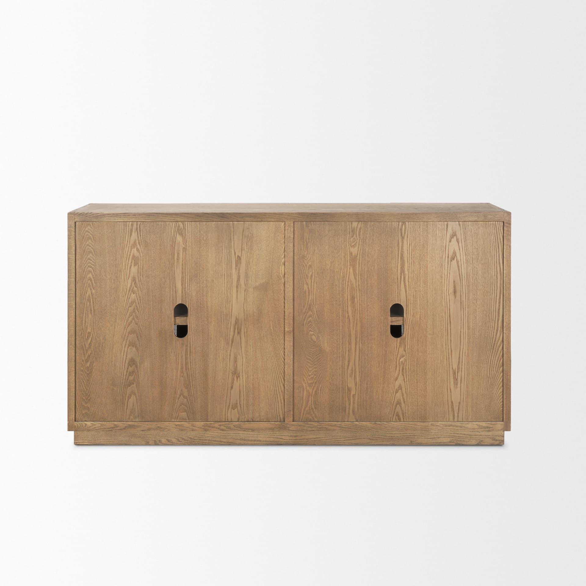 Sina Brown Oak Wood w/ Natural Rattan 4 Door Sideboard — product photograph