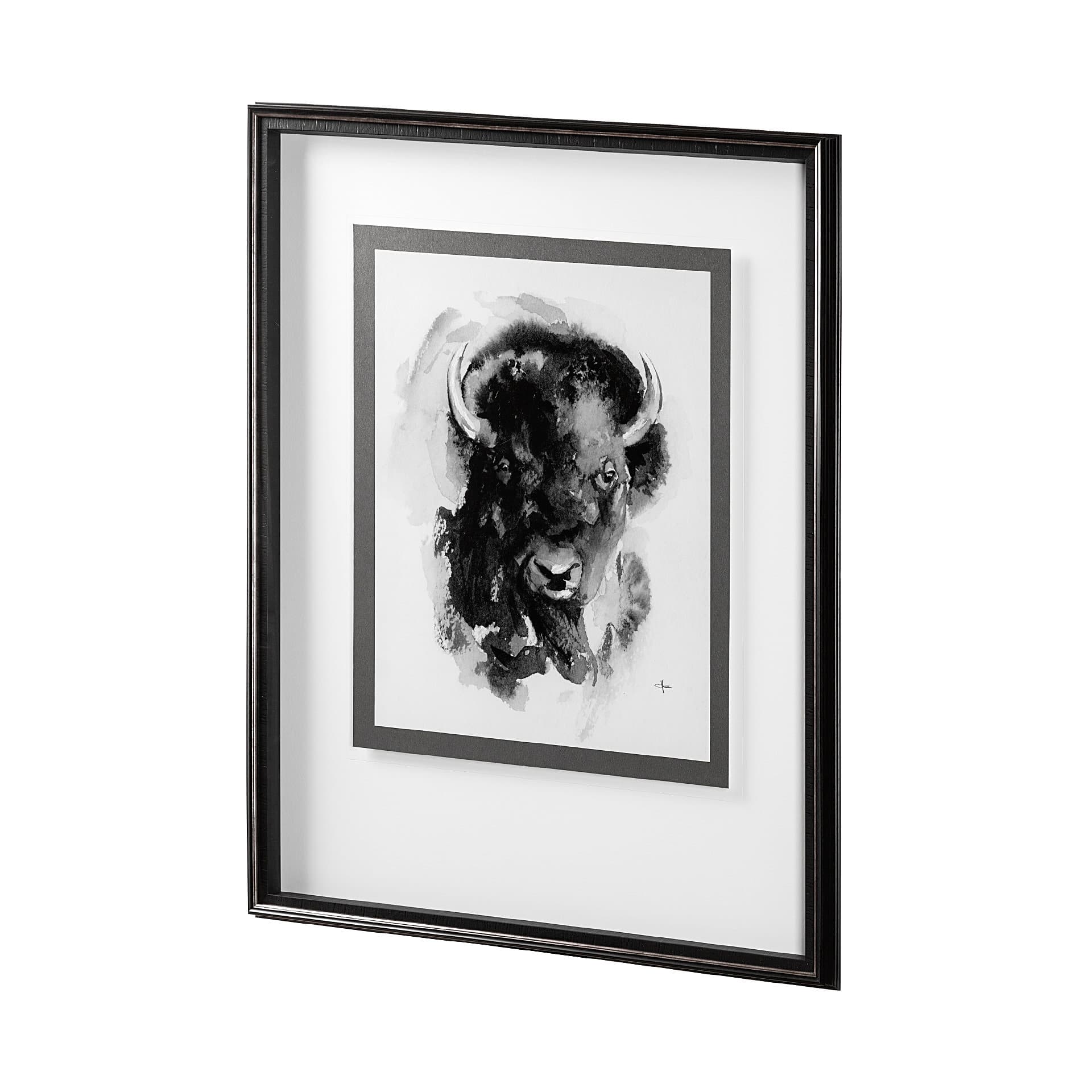 Bison I by Mercana Studio a Hand Embellished Textured Framed Art Print Matted under Glass — product photograph