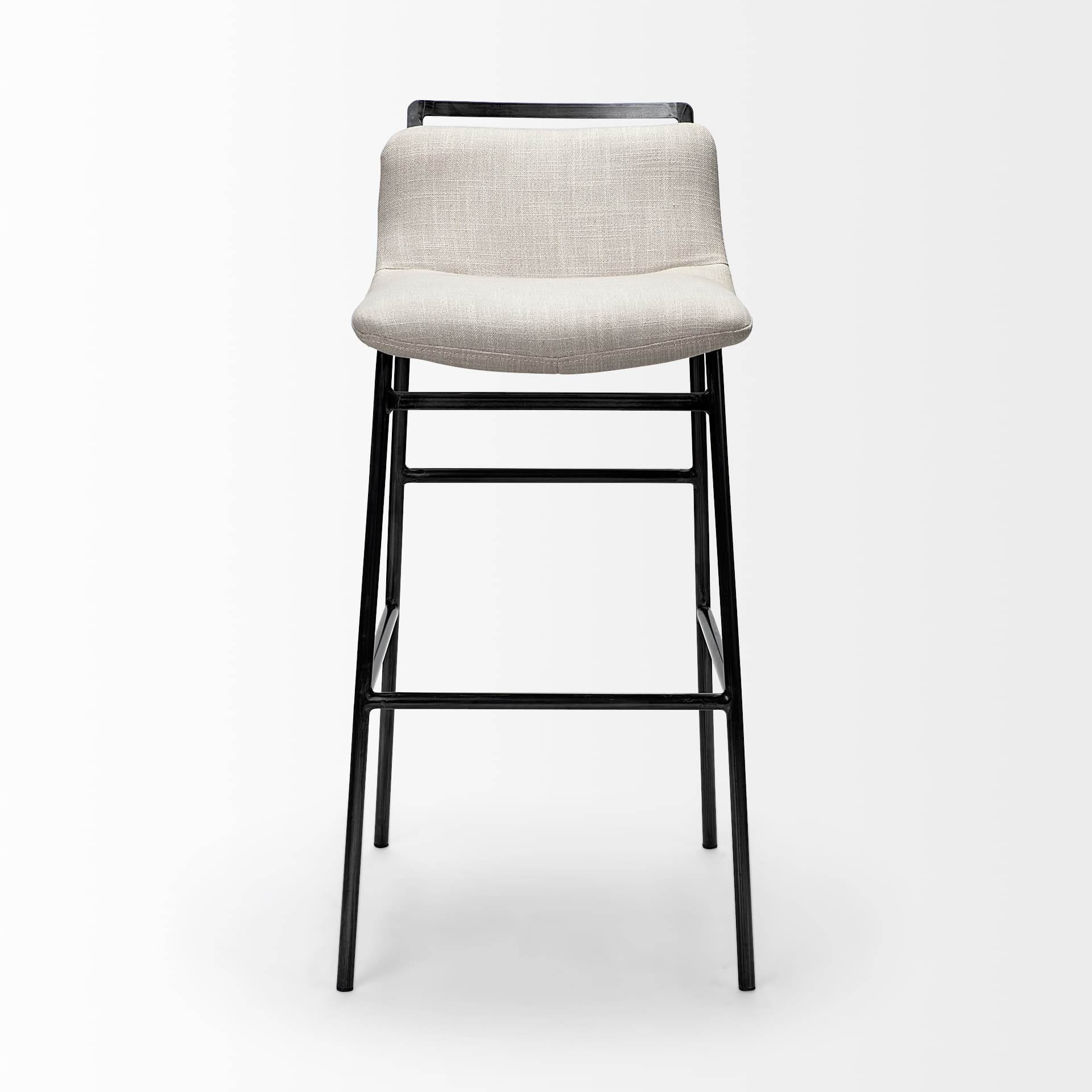 Kavalan Low Back 28.5in Seat Bar Stool | Beige Fabric w/ Gray Metal — product photograph