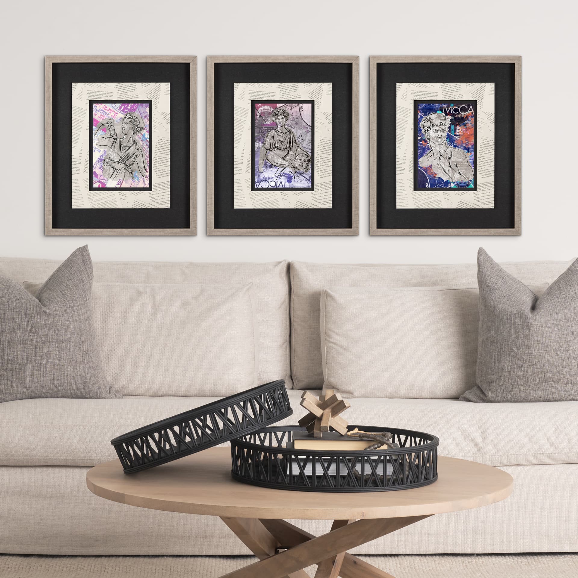 Graffiti sculpture II by Mercana Studio Hand Embellished Textured Framed Art Print Matted under Glas — in a styled room
