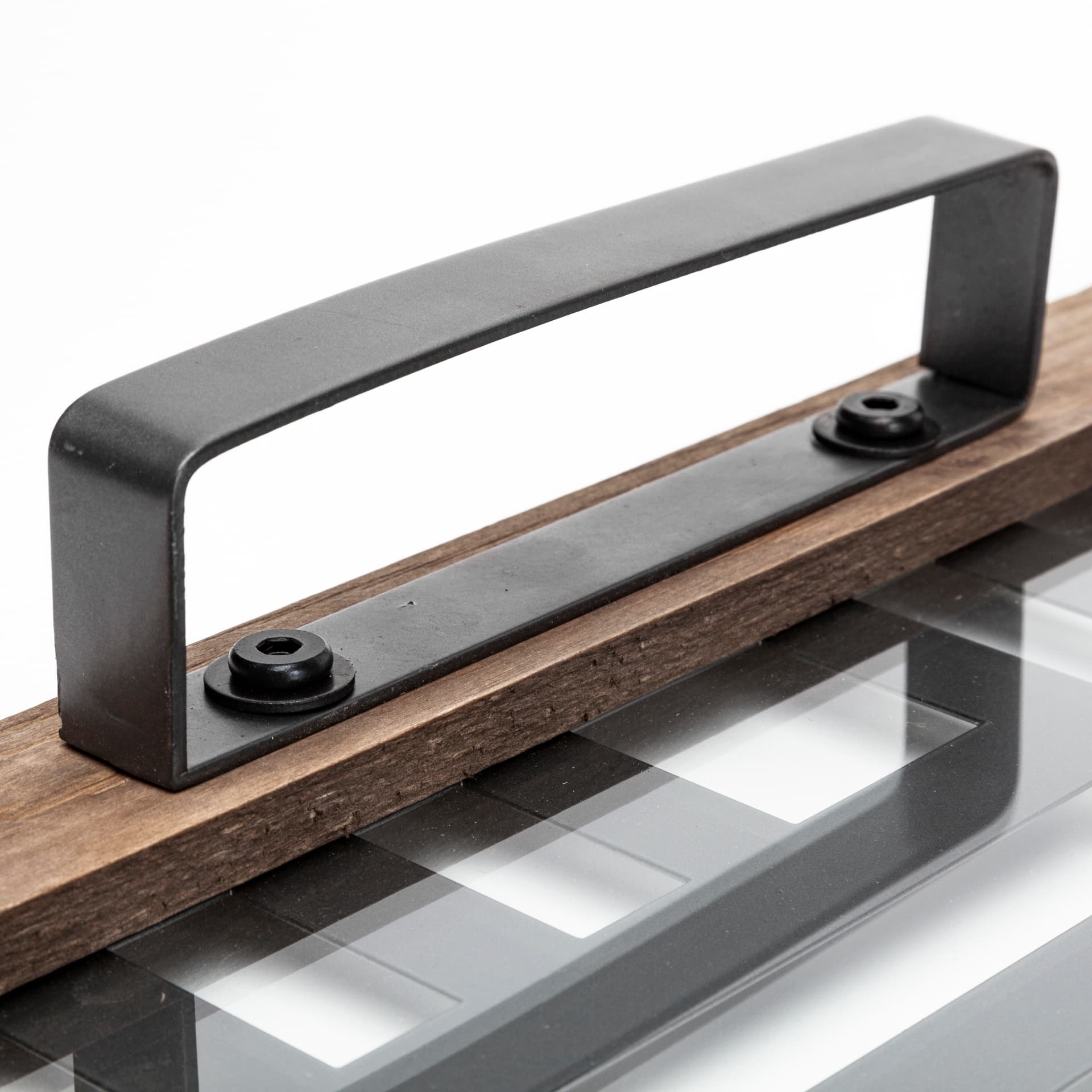 Fantuz 32L x 16W Gray Metal, Wood and Glass Serving Tray — product photograph