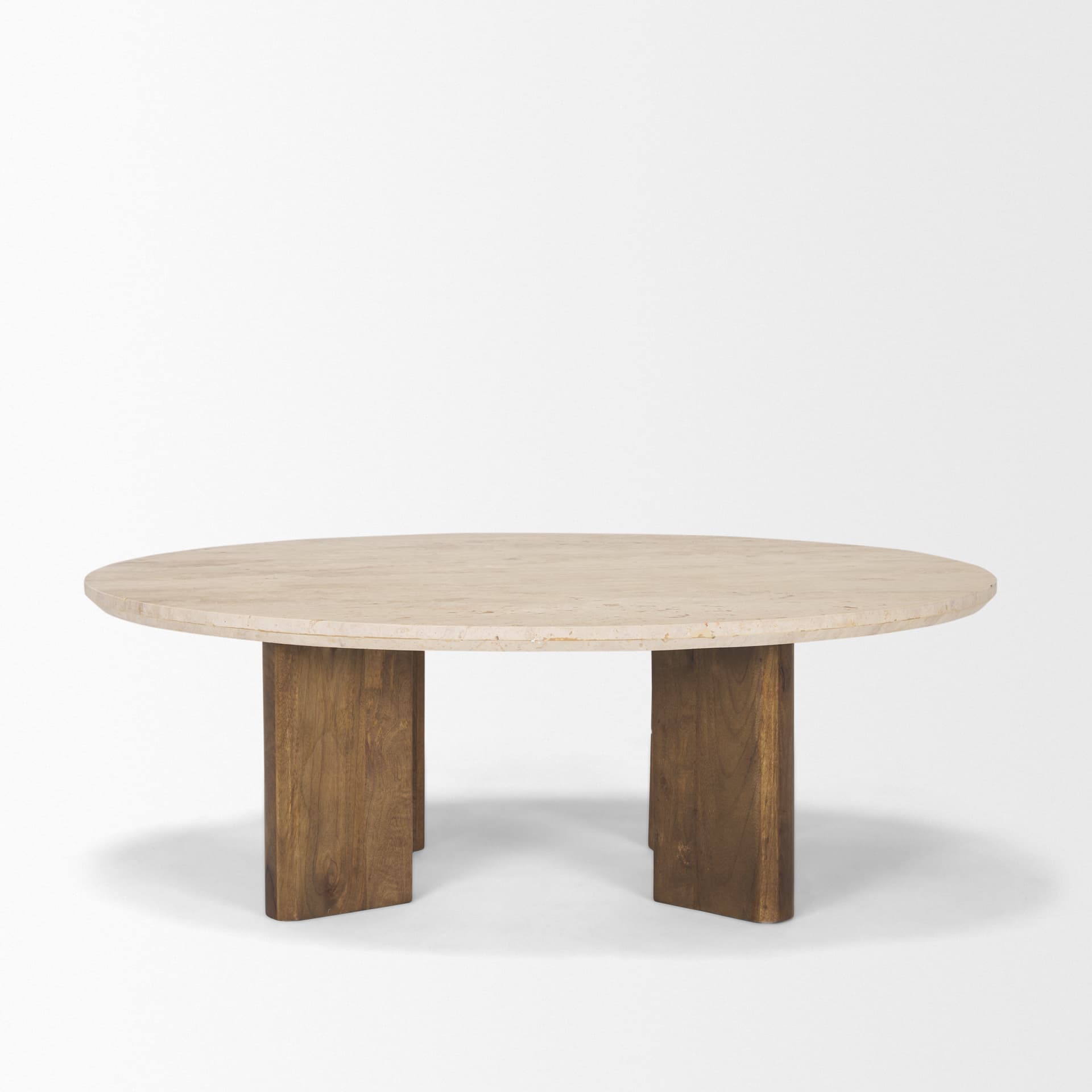Syona Travertine + Mango Wood leg Oval Coffee table — product photograph