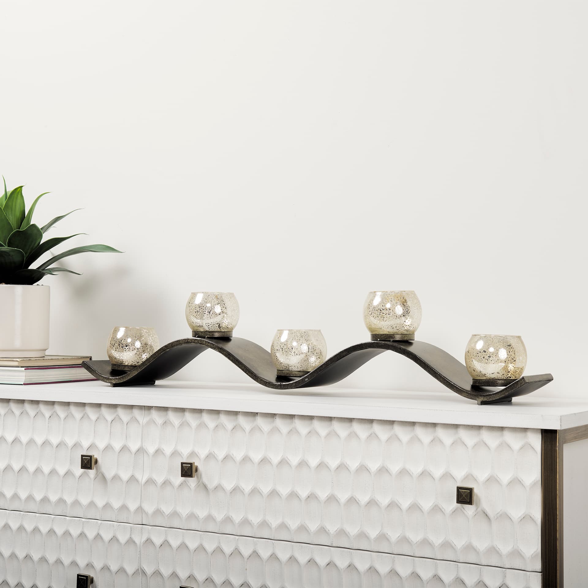 Lux Copper Metal Five Hurricane Glass Holder Table Candle Holder — product photograph