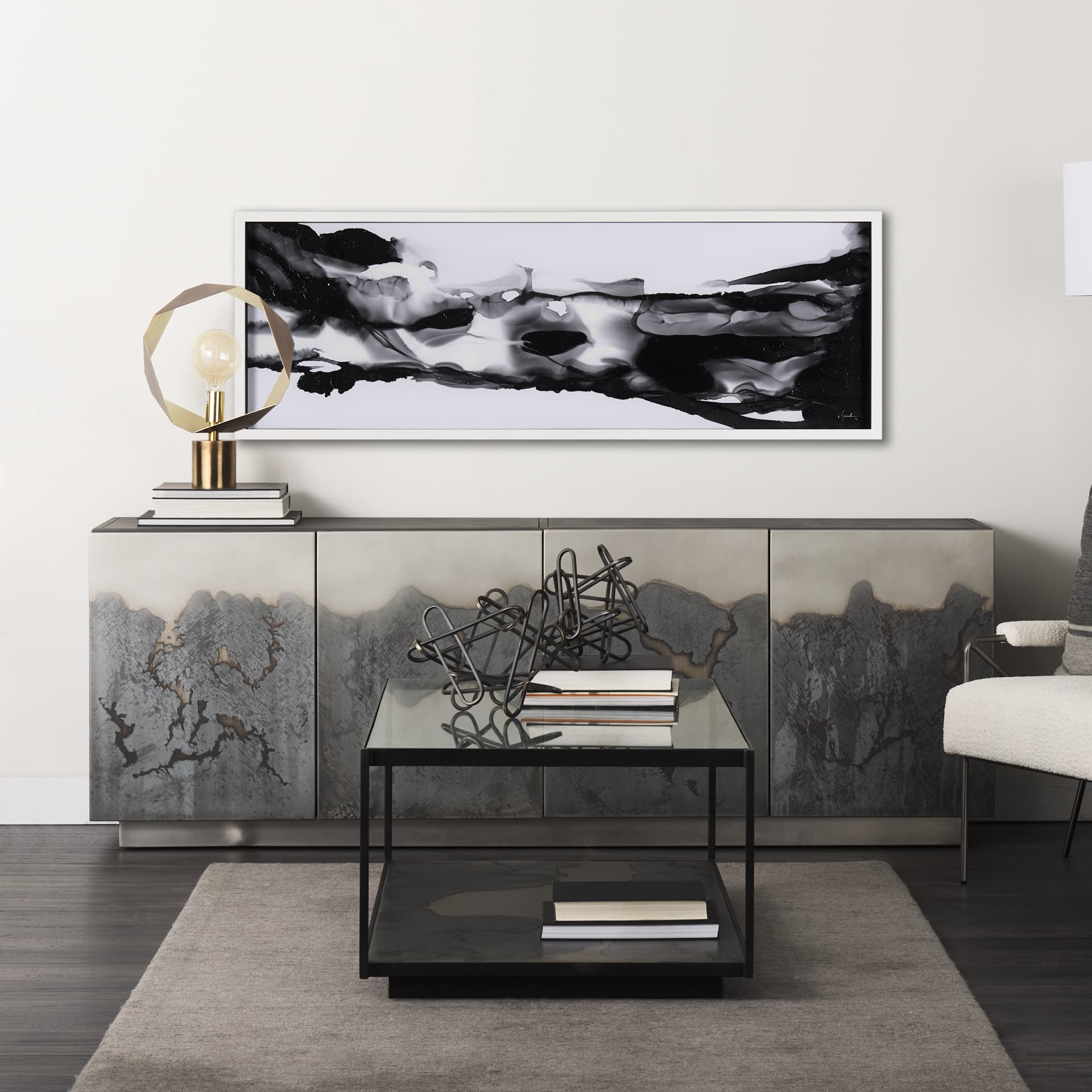 Turbulent River by Mercana Studio a Hand Embellished Textured Framed Art Print Matted under Glass — in a styled room