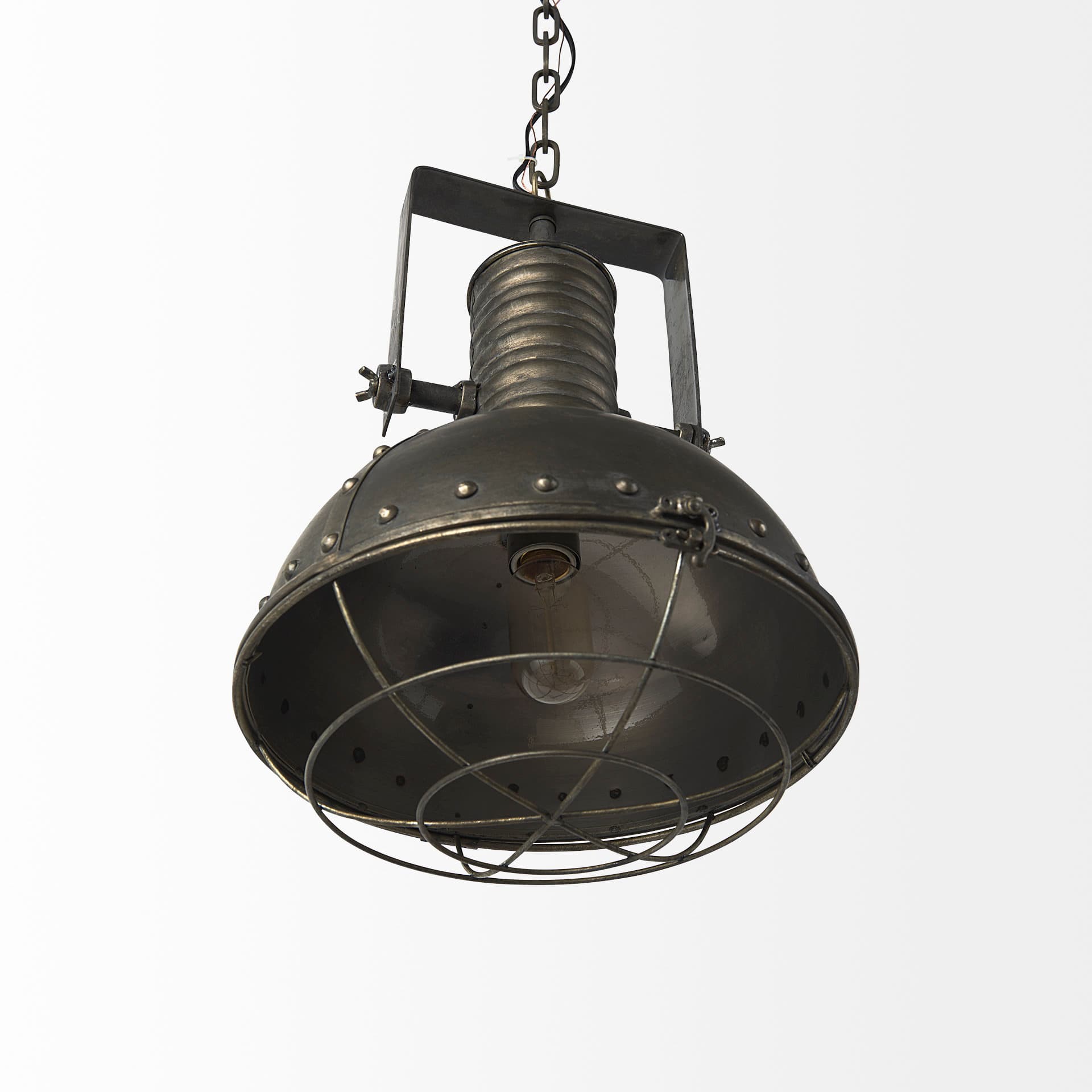 Zaio 12.5Lx 12.5W x 18.5H Weathered Antique Gold Metal Caged Bulb Pendant Light — product photograph