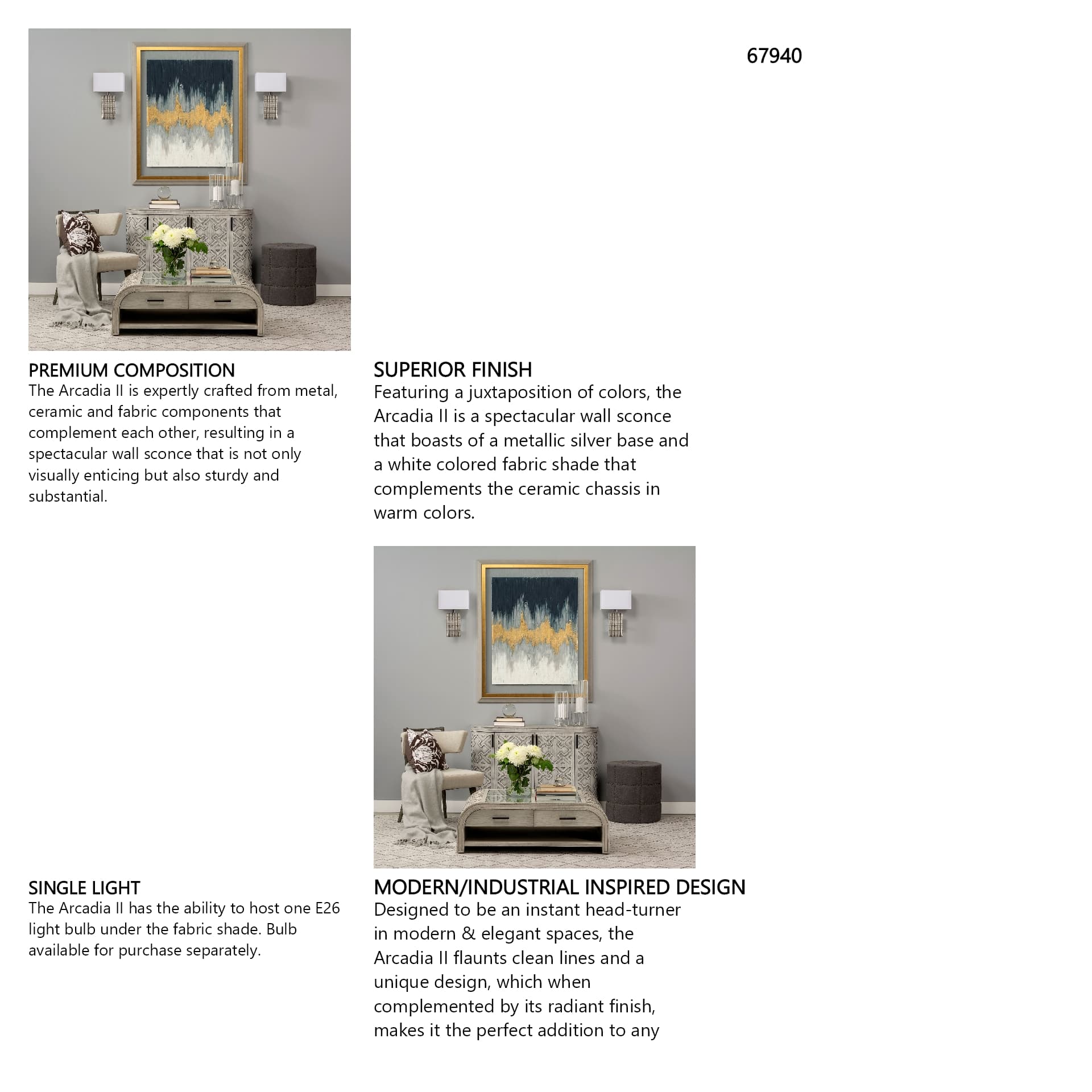 Arcadia II 11x17 Silver Chrome Base White Rectangular Shade Wall Sconce — in a styled room