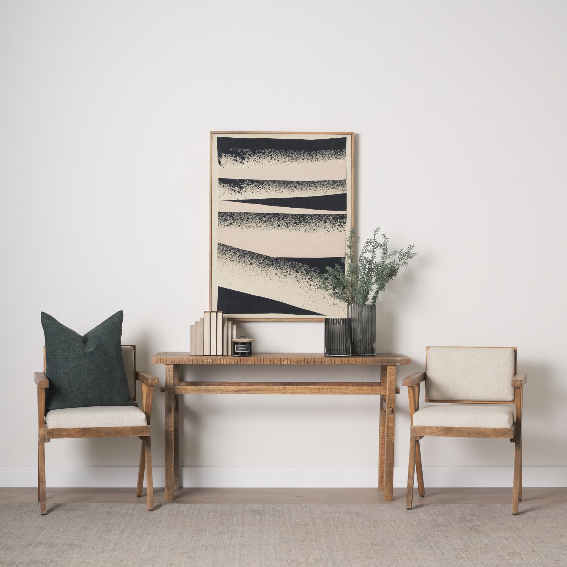 Revelin Large Fabric Collage Framed Linen Framed Wall Art — in a styled room
