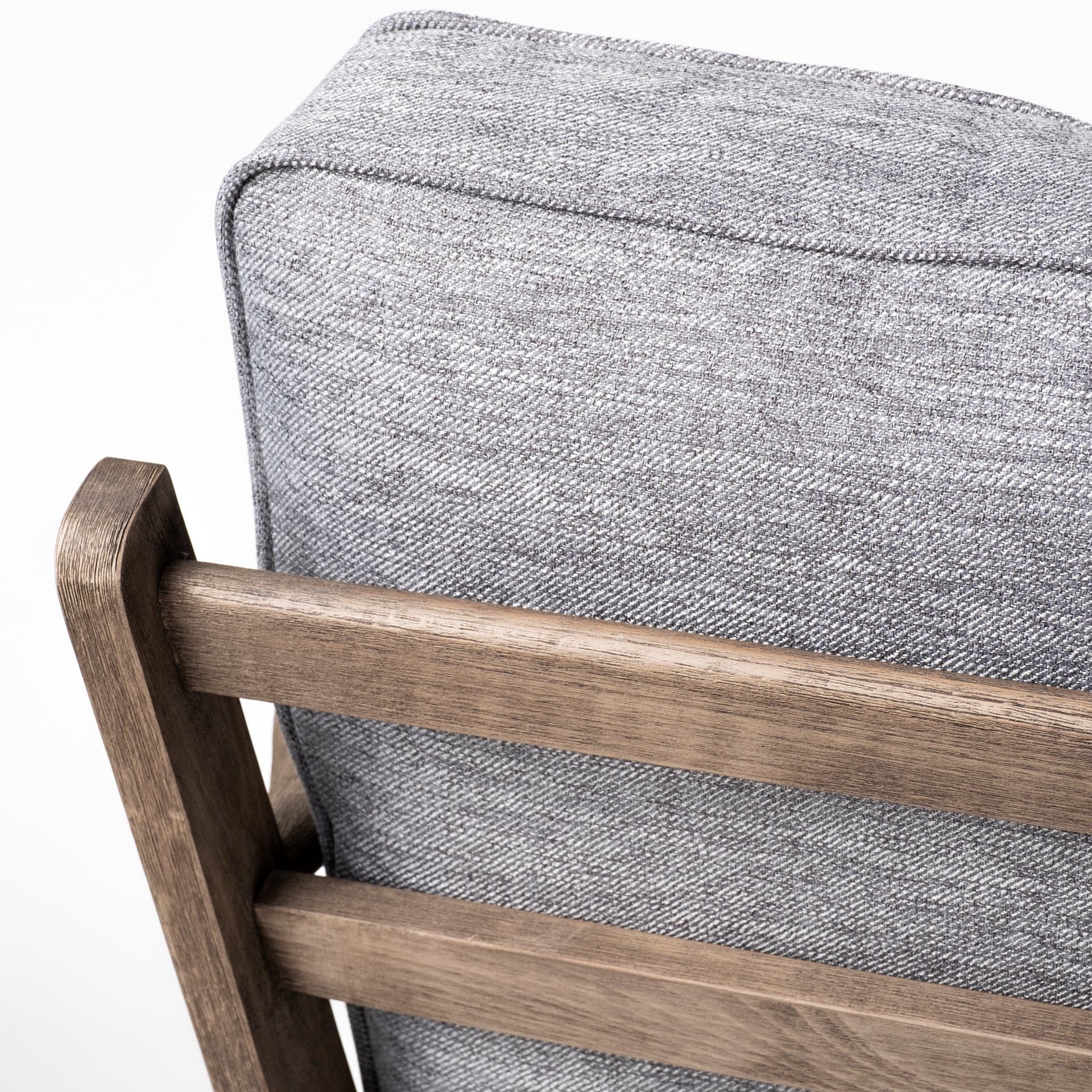 Olympus V Castlerock Grey Fabric Wrapped Brown Wooden Frame Accent Chair — product photograph