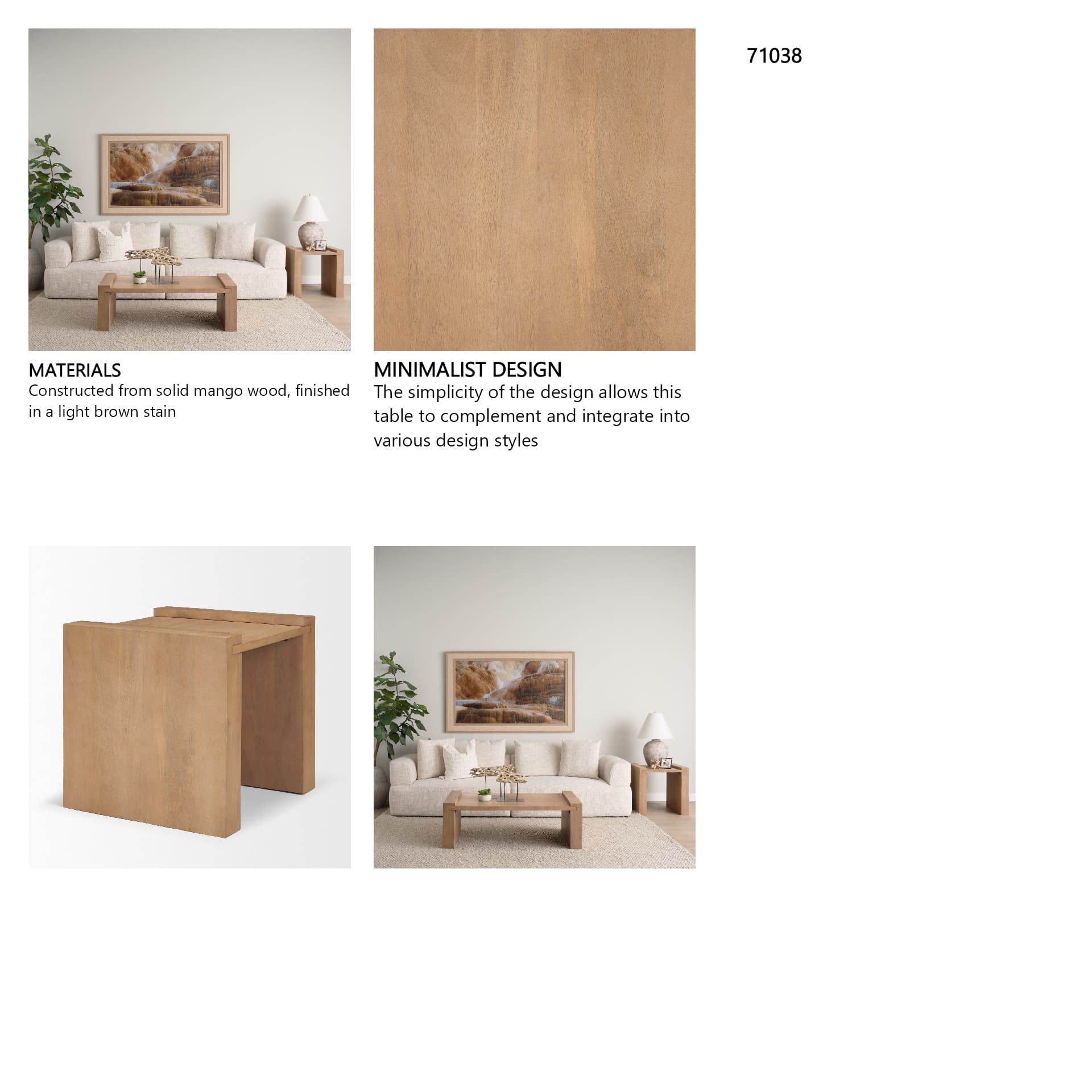 Wesson Light Brown Wood Accent Table — in a styled room