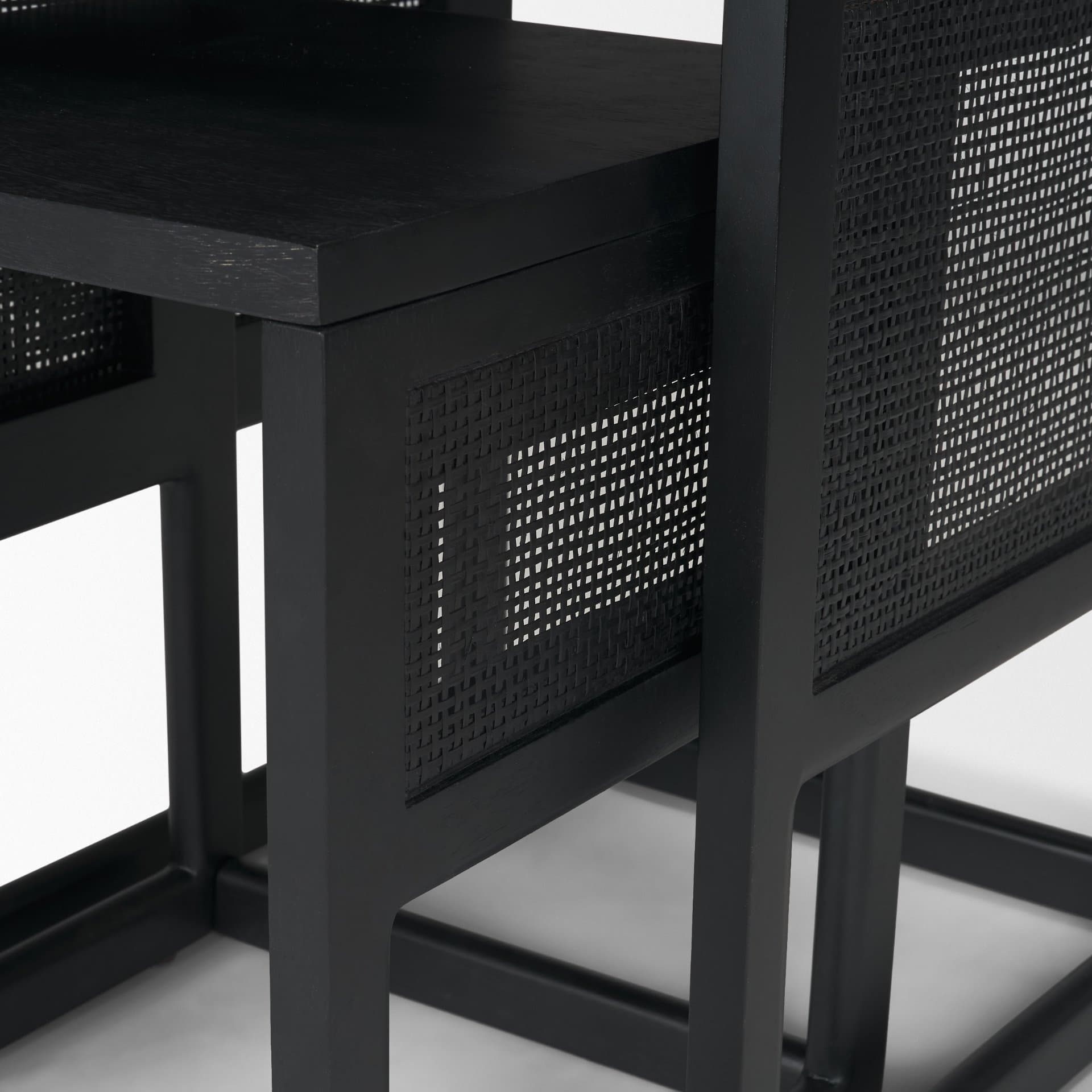 Grier Set of 2 Black Wood w/ Black Cane Nesting Accent Tables — product photograph