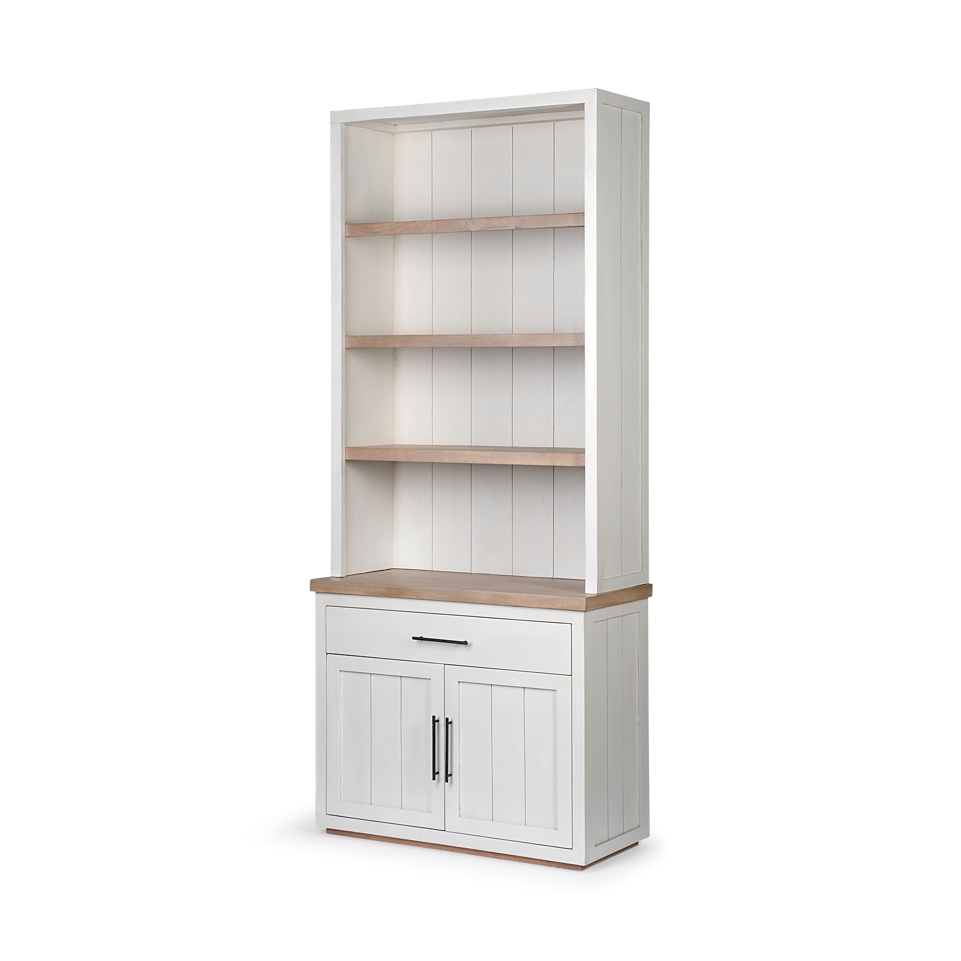 Fairview I White and Medium Brown Wood Three Shelf Shelving Unit — product photograph