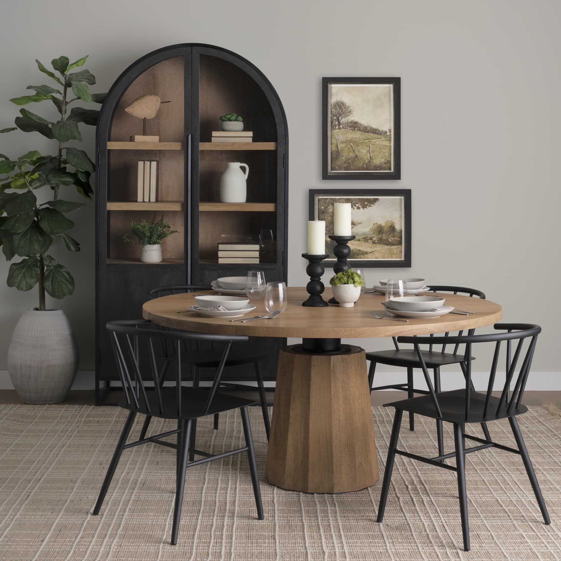 Swanson 60" Round Pedestal Dining Table | Modern | Light Brown Wood | Seats 6 — product photograph