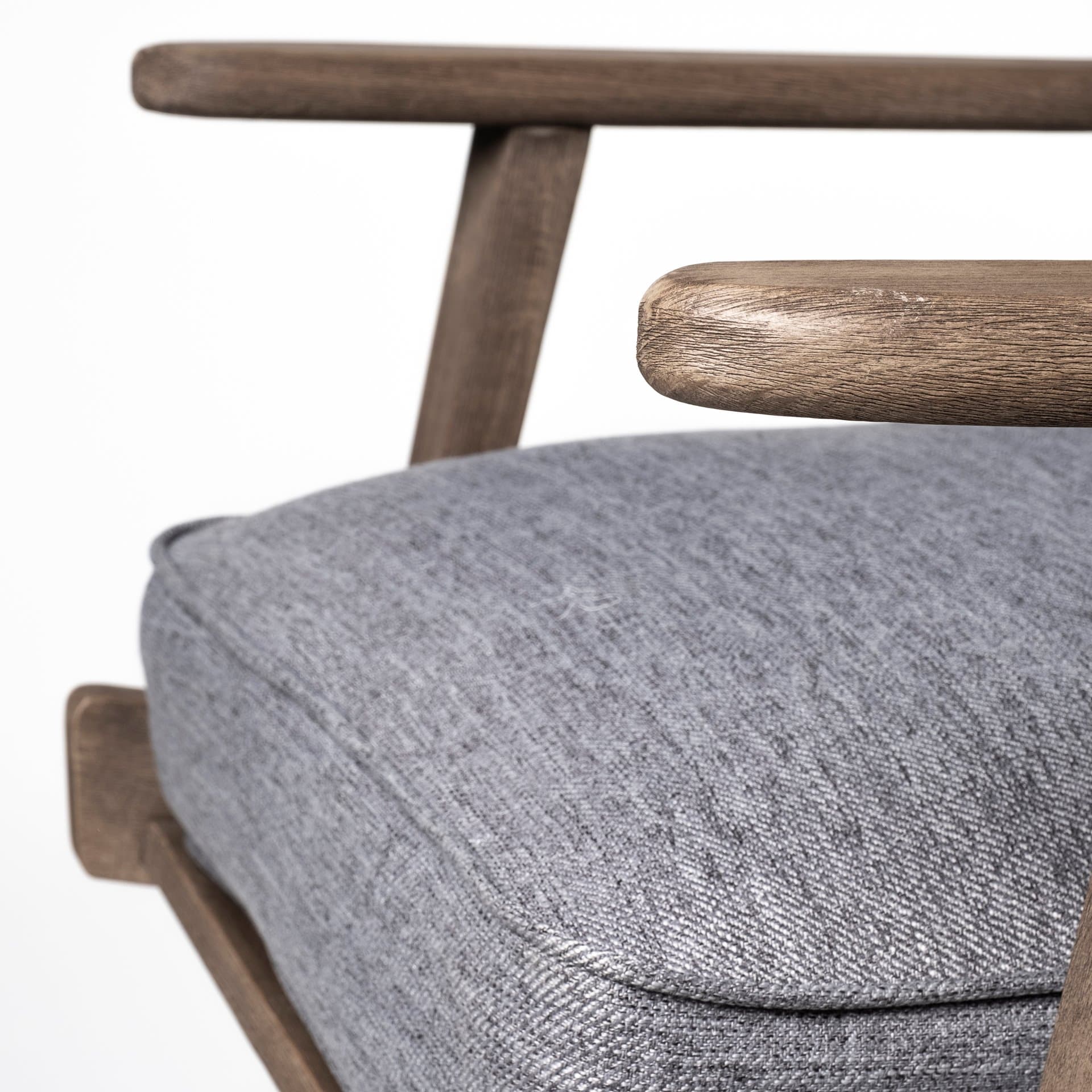 Olympus V Castlerock Grey Fabric Wrapped Brown Wooden Frame Accent Chair — product photograph