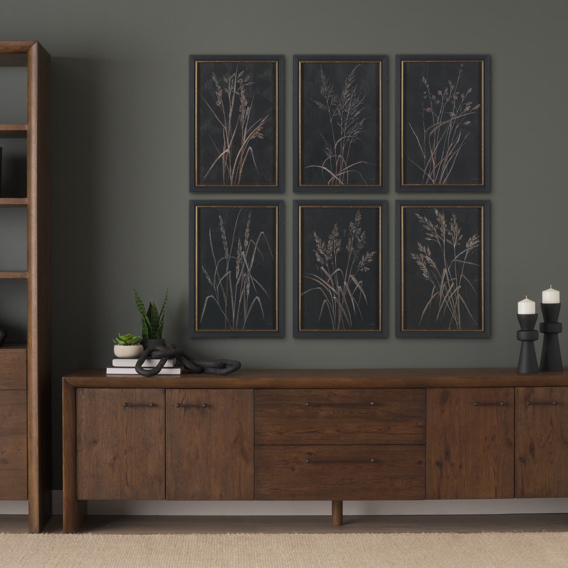Golden Grasses II by Mercana Studio Hand Embelished Textured Framed Artwork Matted — in a styled room