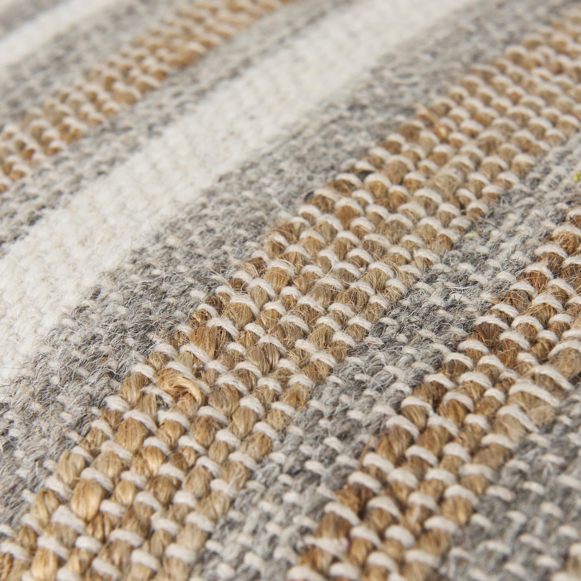 Aahana 16.0L x 16.0W x 16.0H White/Taupe/Gray Striped Hemp and Cotton Pouf — product photograph