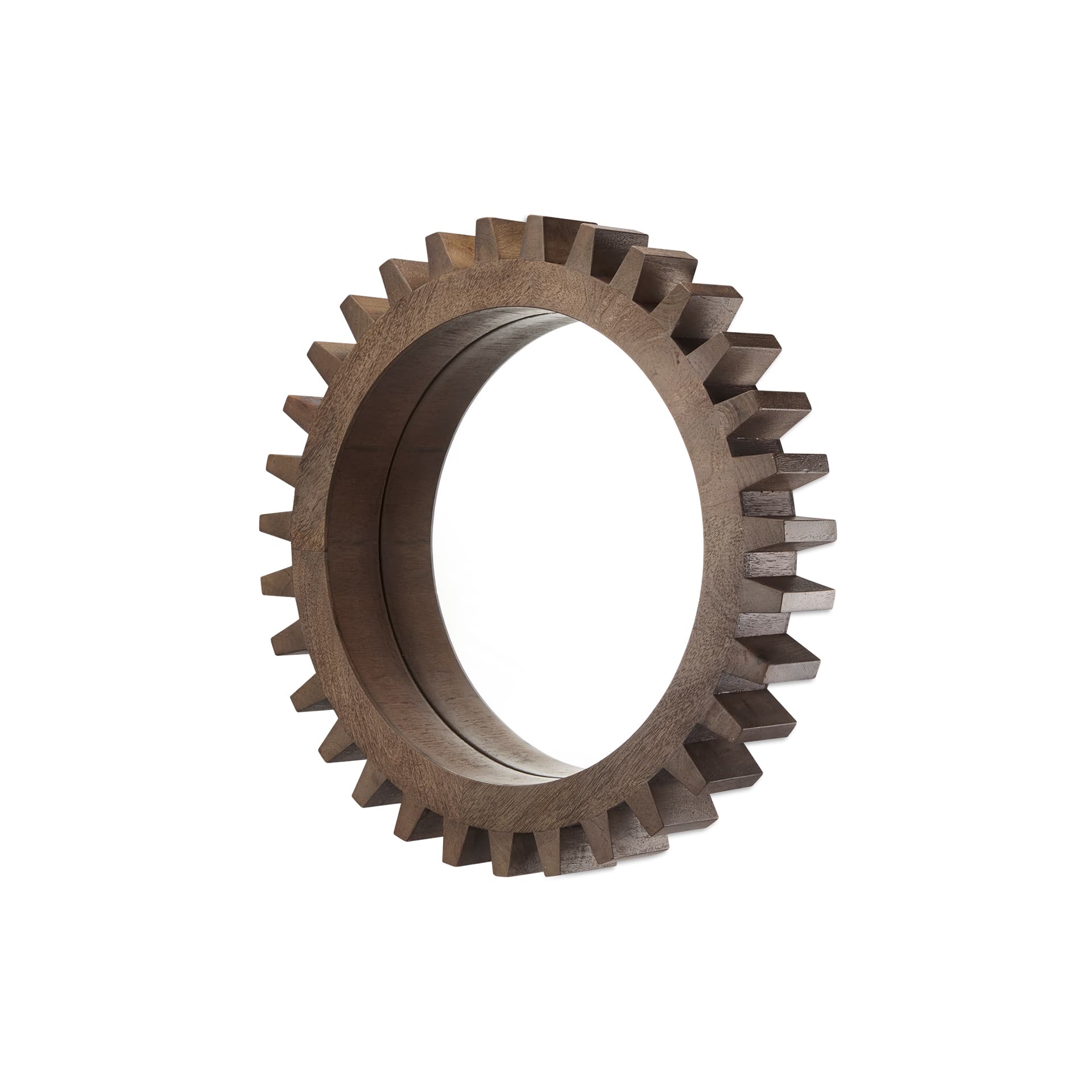 Cog Mirror 26" Round Brown Wood Frame Mirror — product photograph