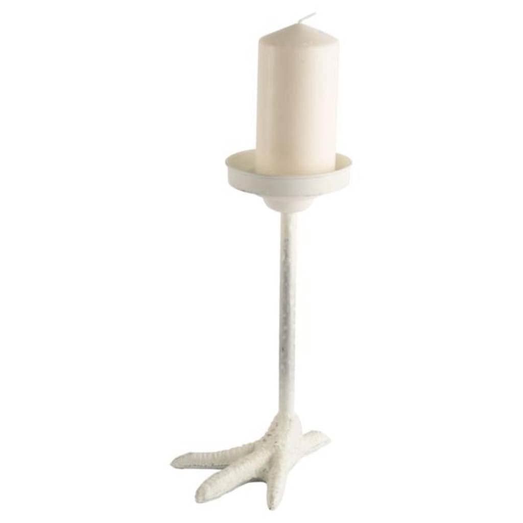 Daffy II Tall White Cast Iron Chicken Foot Table Candle Holder — product photograph