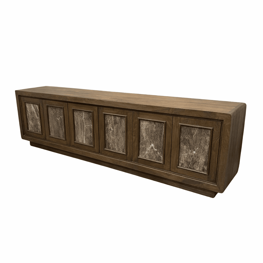 Valterra Dark Brown Wood w/ Cappuccino Marble 6 Door Media Console — product photograph