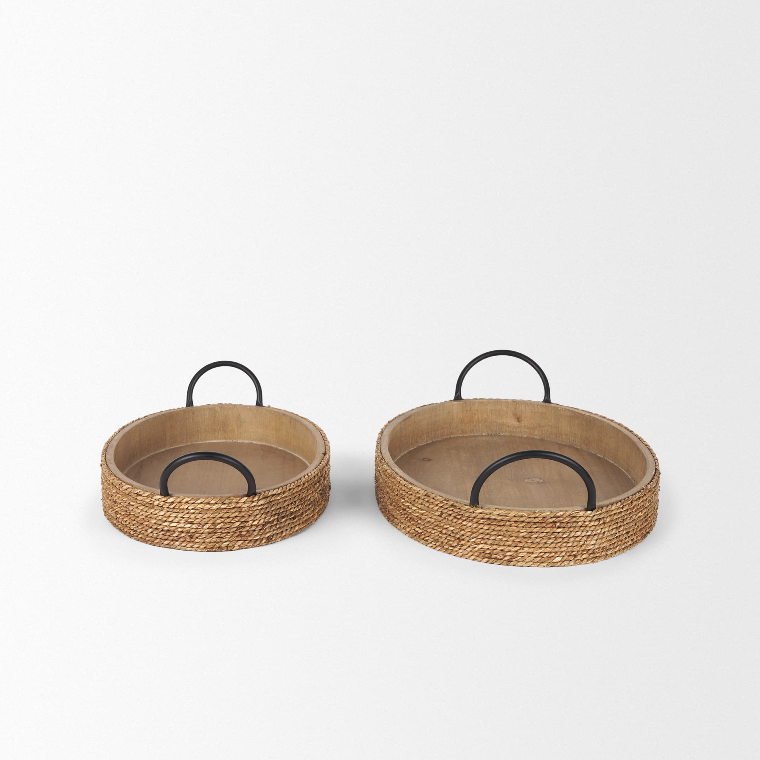 Wheaton Light Brown Wood w/ Natural Jute Serving Trays — product photograph
