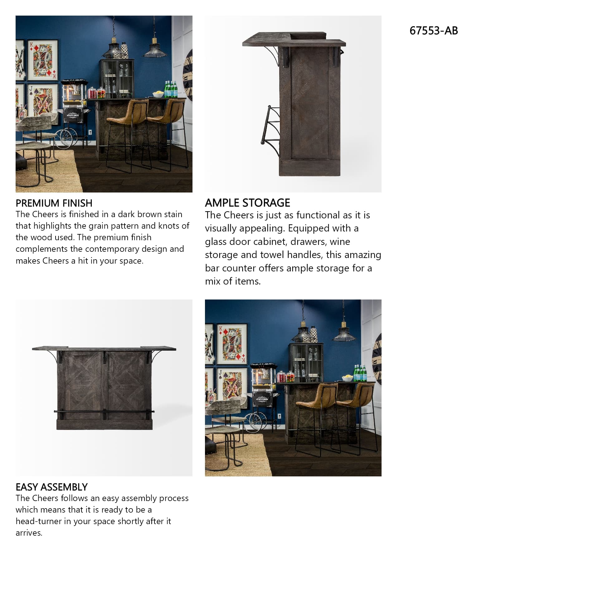 Cheers Dark Brown Solid Wood Wine Bottle Storage Kitchen Island — in a styled room
