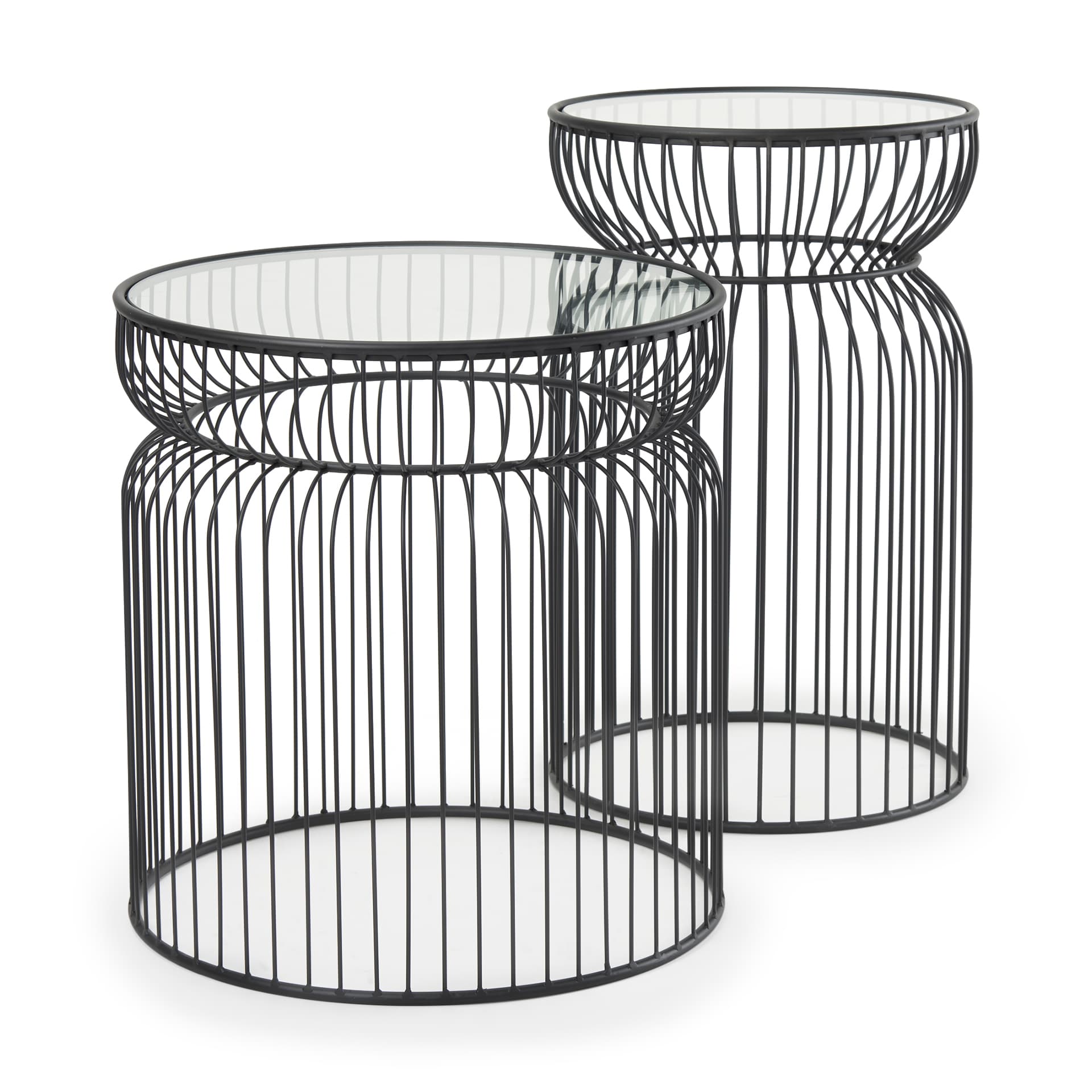 Shani Set of 2 Round, Black Metal w/ Glass, Accent Tables — product photograph