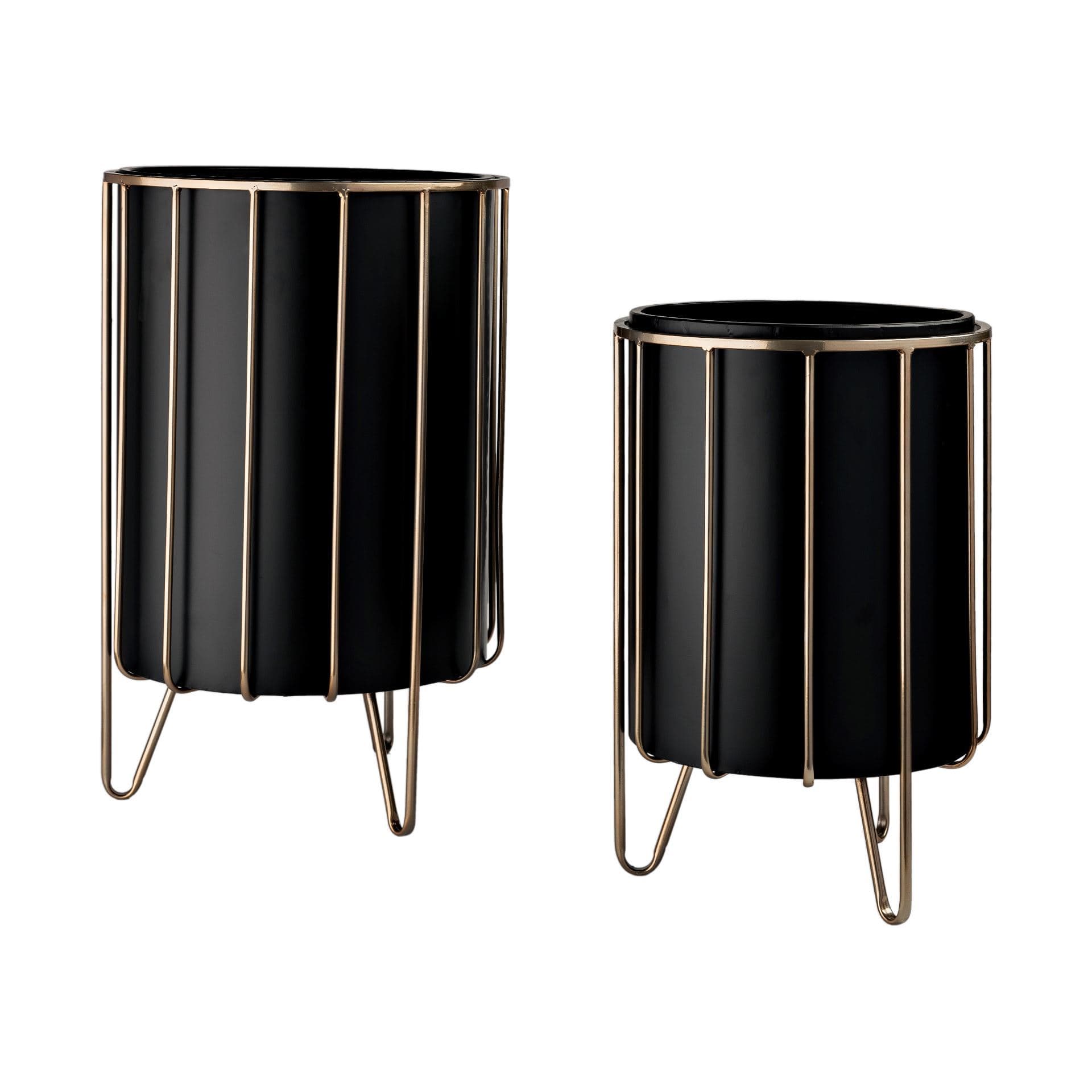 Pianta 13 x 21 Set of Two Black Metal Insert Brass Frame Plant Stands — product photograph