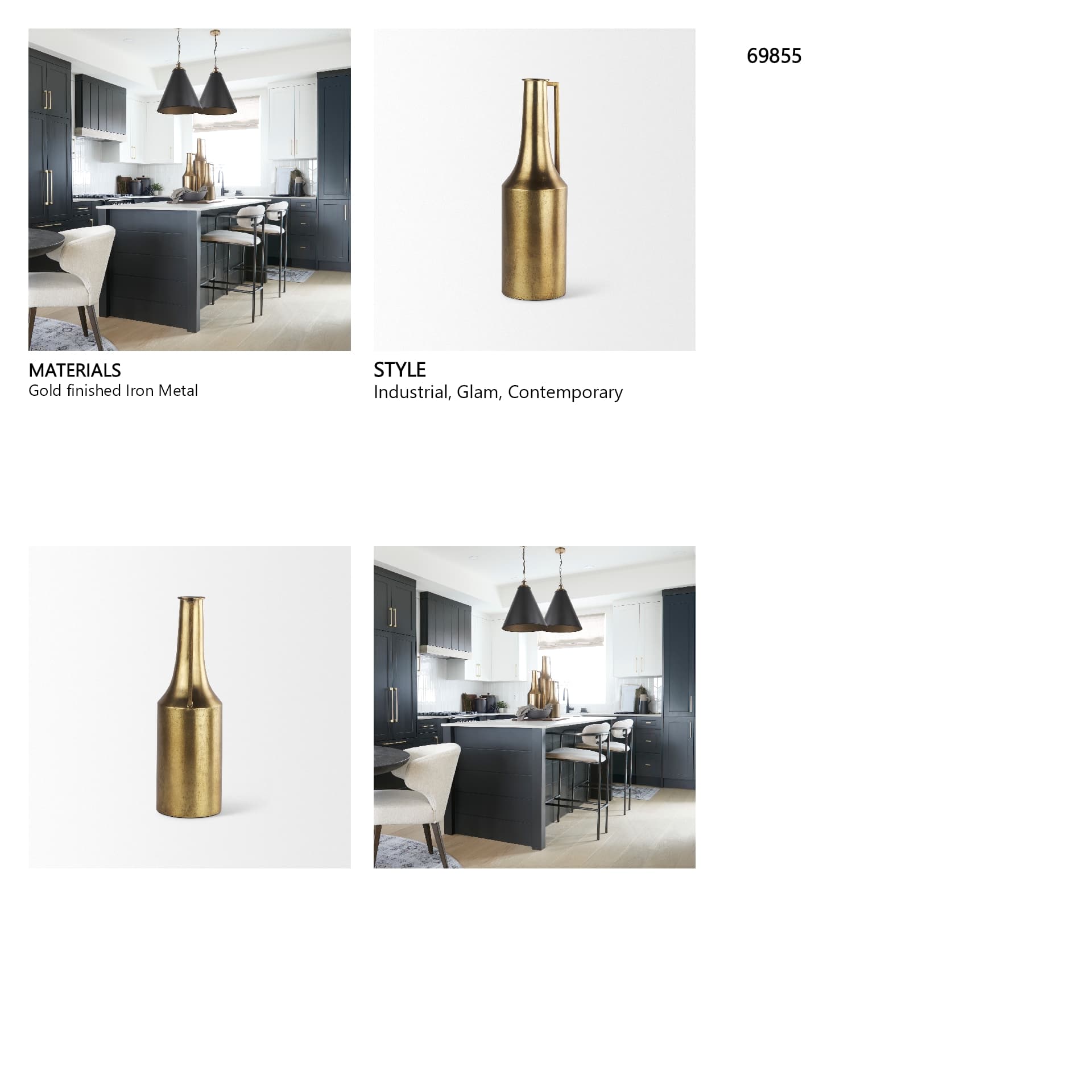 Aubrey Medium 18.0H Gold Iron Jug Vase — in a styled room