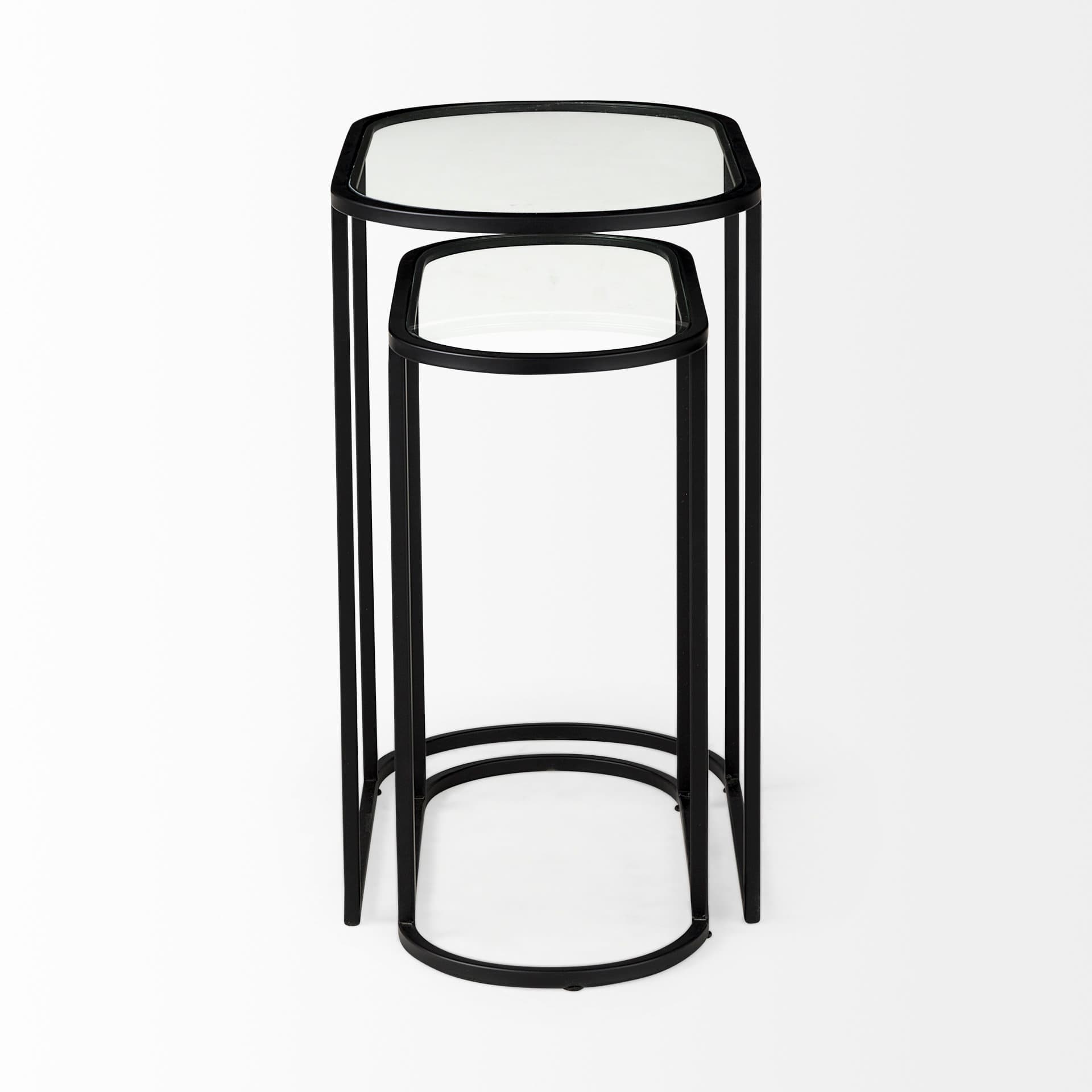 Celine 24.2 L x 12.6 W x 22.4 H Set of Two Black/Silver Metal and Glass Nesting Accent Tables — product photograph
