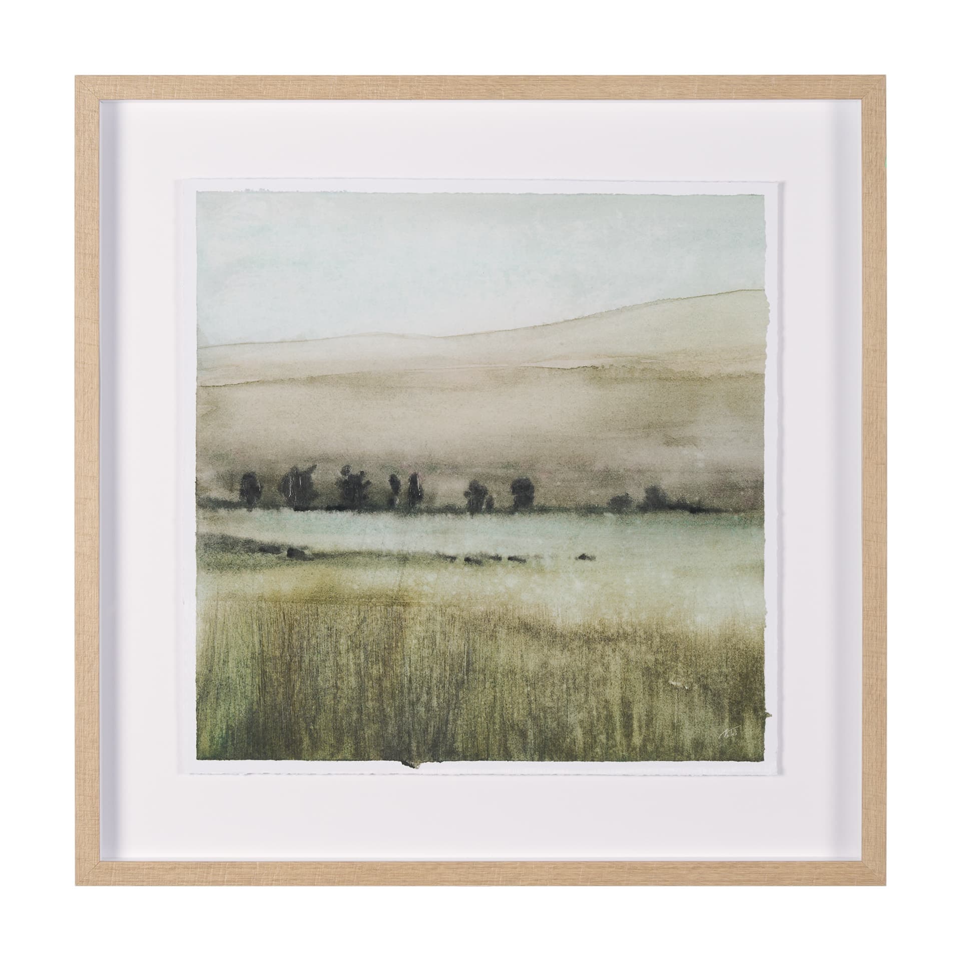 Rolling Fields I Hand Embellished Brown Framed Watercolor Art Print on Paper Mounted with Backing — product photograph
