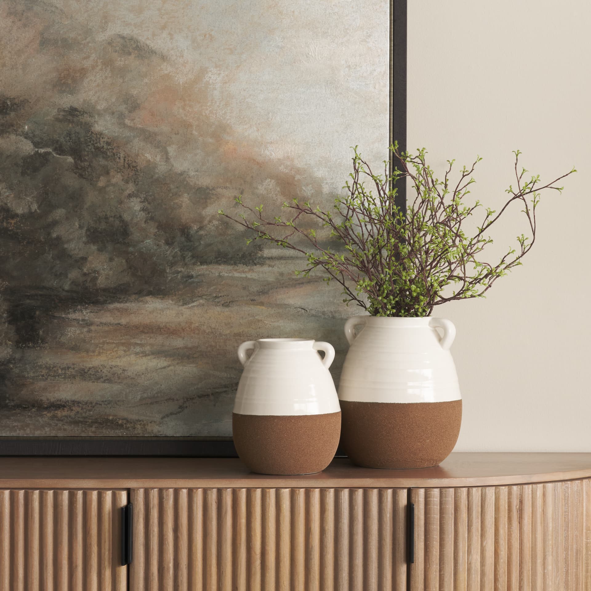 Tryna Small Beige w/ Matte Brown Ceramic Vase — product photograph