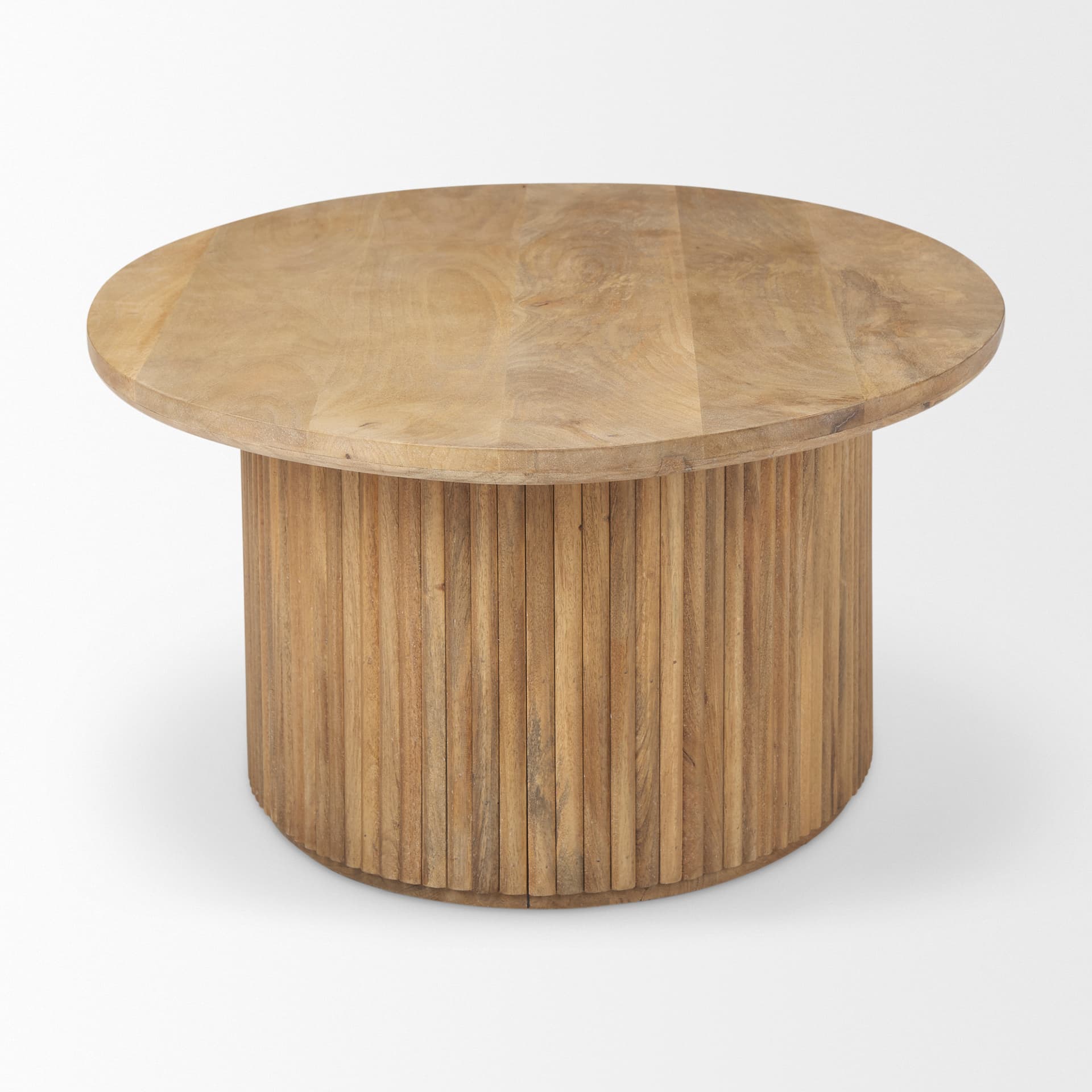 Terra 48L x 28W x 15H Light Brown Wood Oval Fluted Coffee Table — product photograph