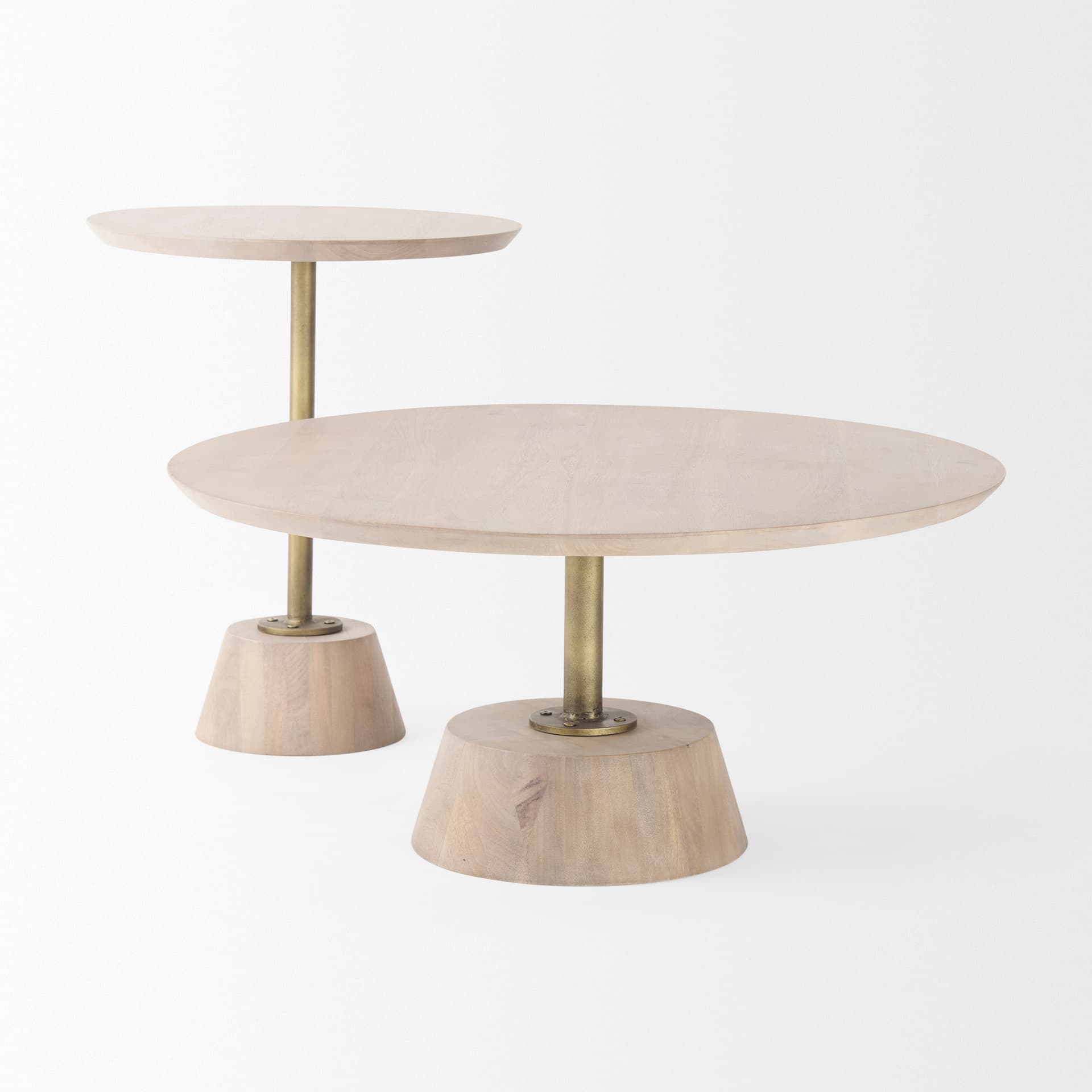 Maxwell 20" Round Light Brown Wood w/ Gold Metal Pedestal Side Table — product photograph