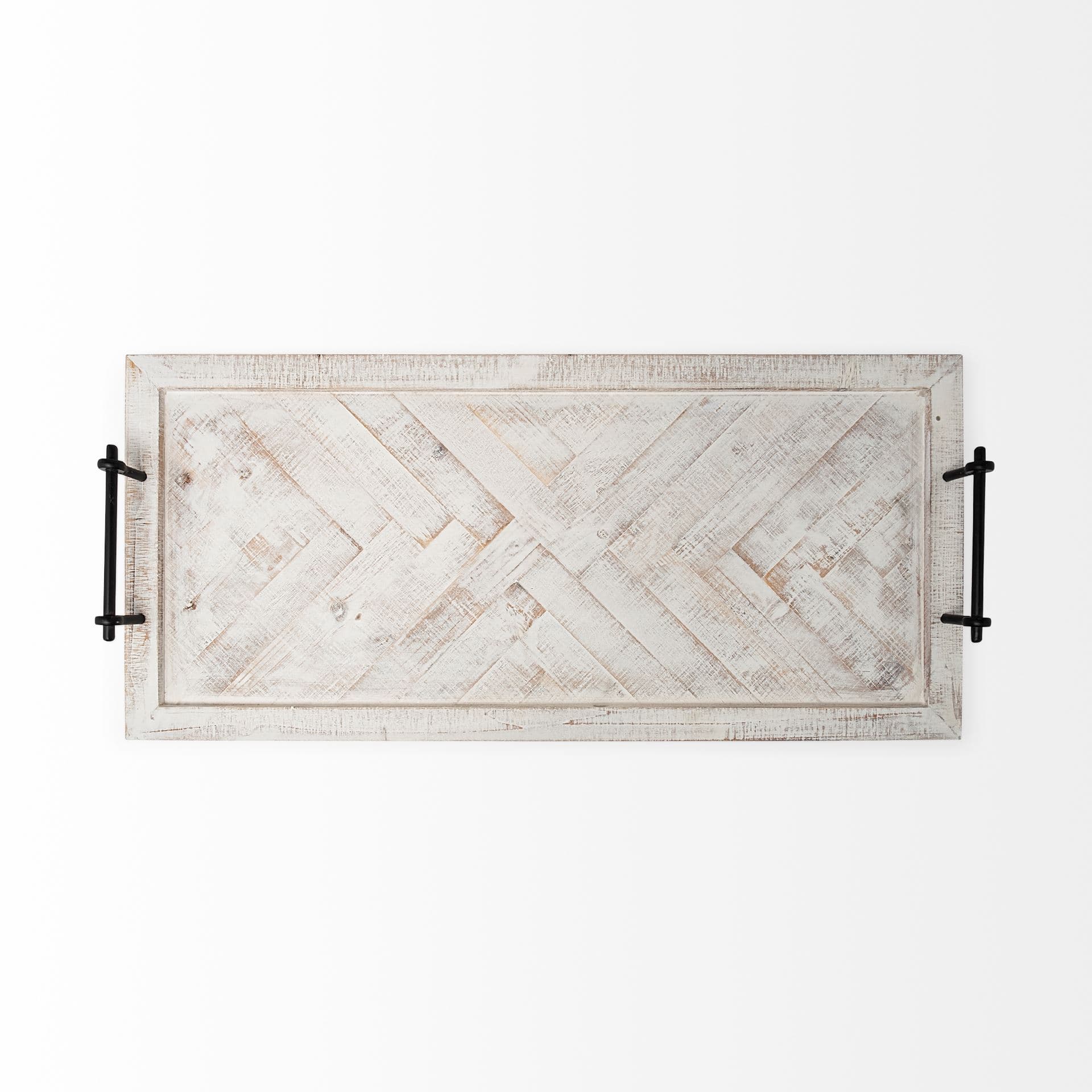 Alfred 35L x 16W Natural Wooden Herringbone Rectangular Tray — product photograph