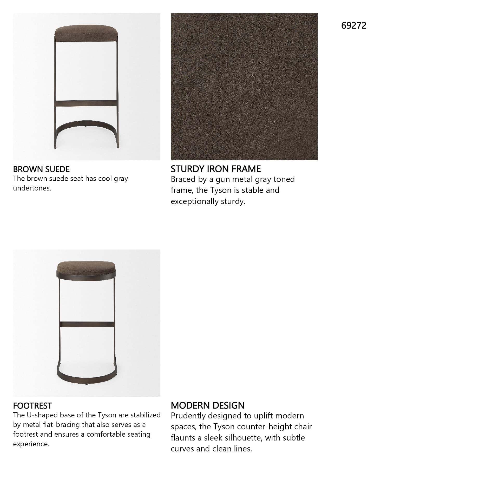 Tyson Backless 31in Seat Bar Stool | Brown/Gray Suede w/ Black Metal — product photograph
