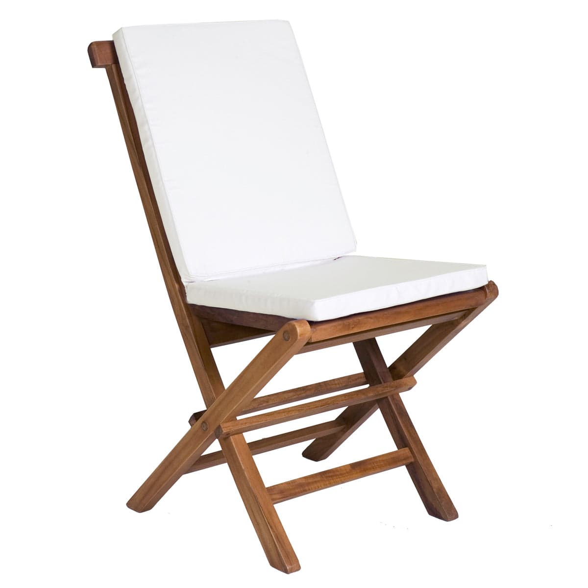 9-Piece Teak Extension Patio Table and Folding Dining Chairs Set - White Cushions — product photograph
