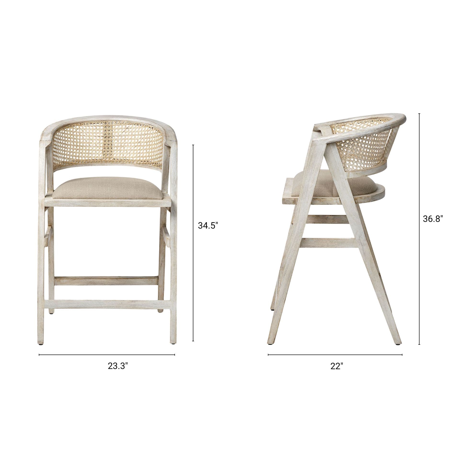 Tabitha Low Back 26.75in Seat Counter Stool | Beige Fabric w/ Wood — product photograph