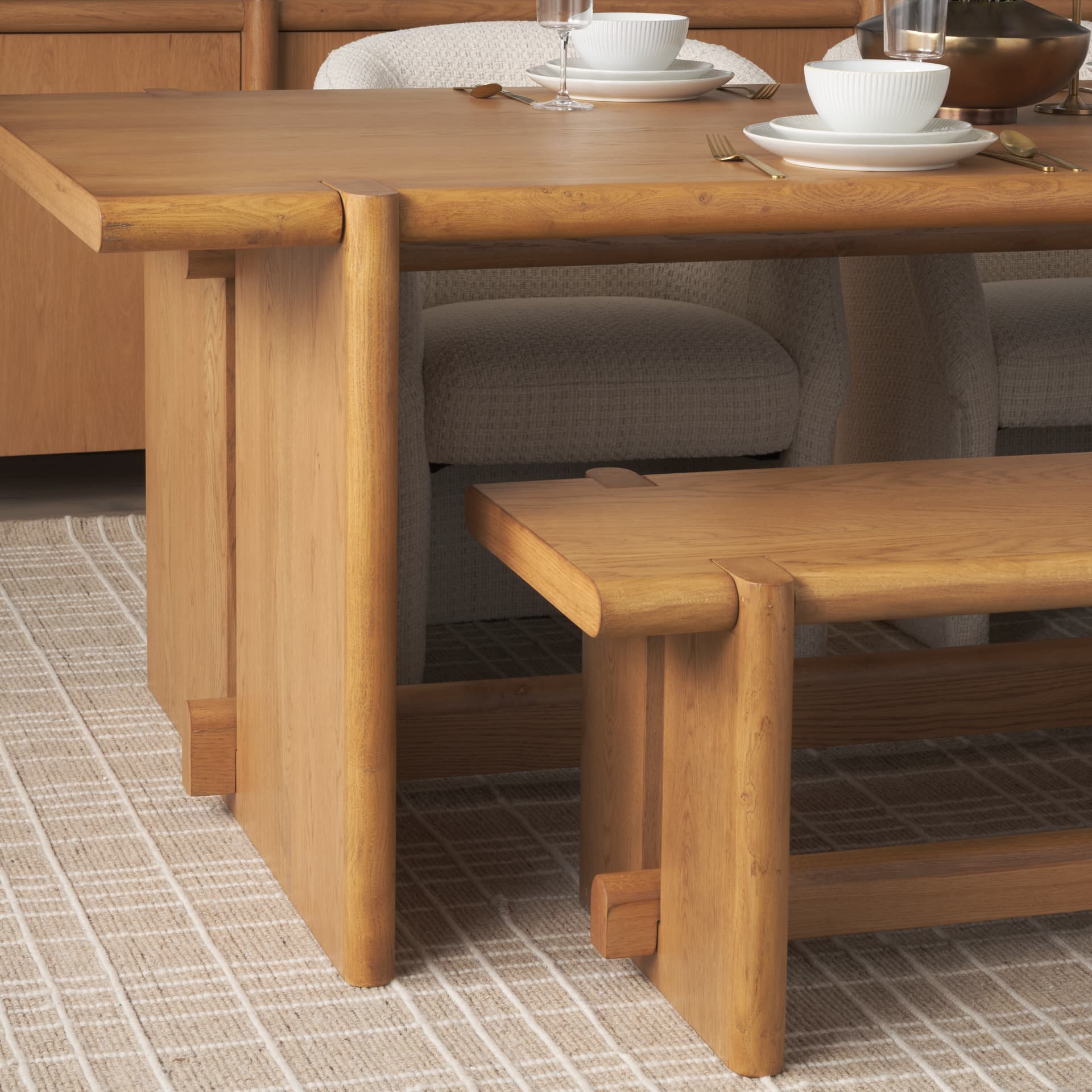 Rowan Light Brown Oak Wood Bench — product photograph