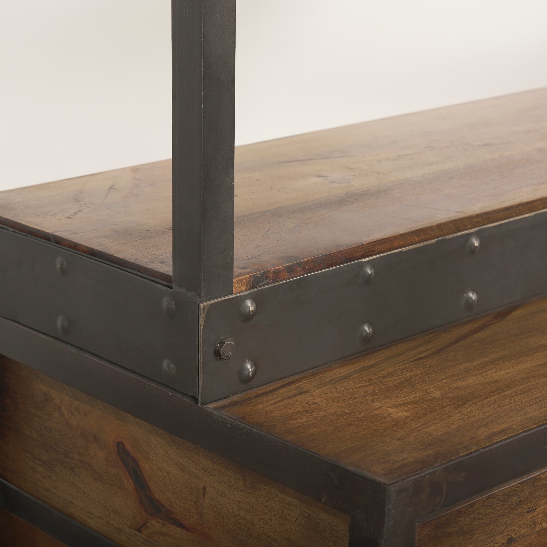 Brodie II Medium Brown Wood Black Ladder Four Shelf Shelving Unit 57L x 20.5W x94H — product photograph