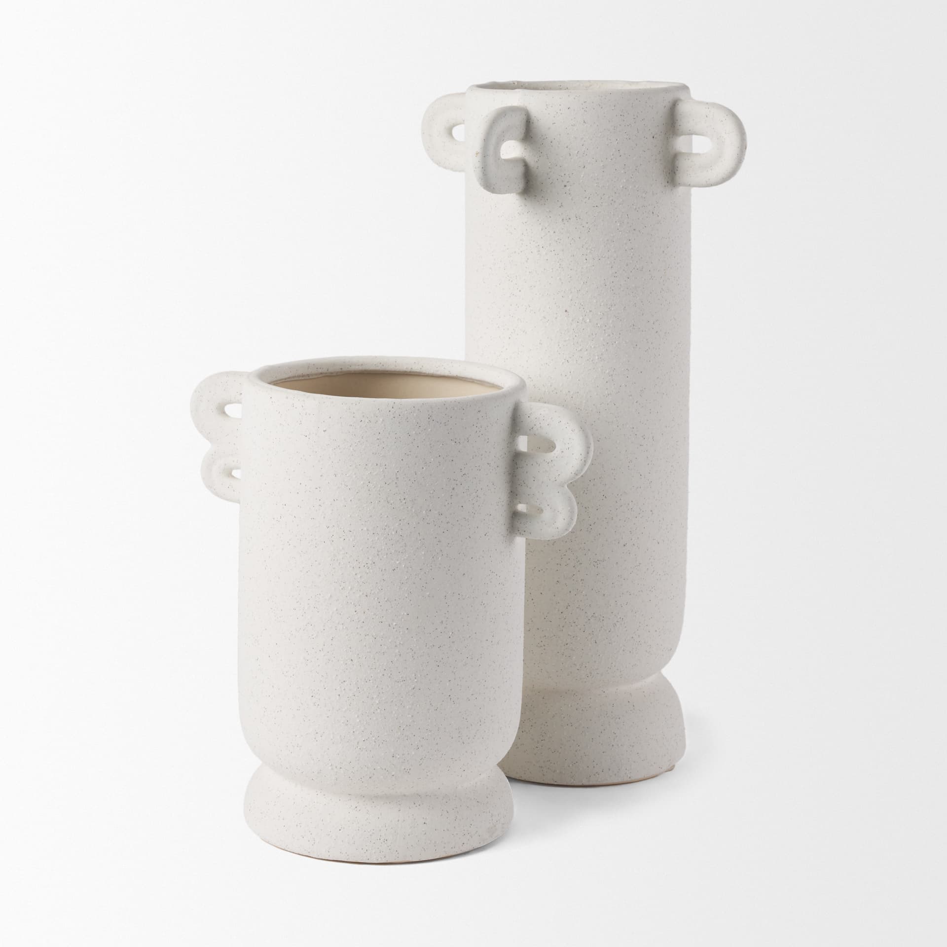 Dylan Tall Textured Off White w/ Handles Ceramic Vase — product photograph