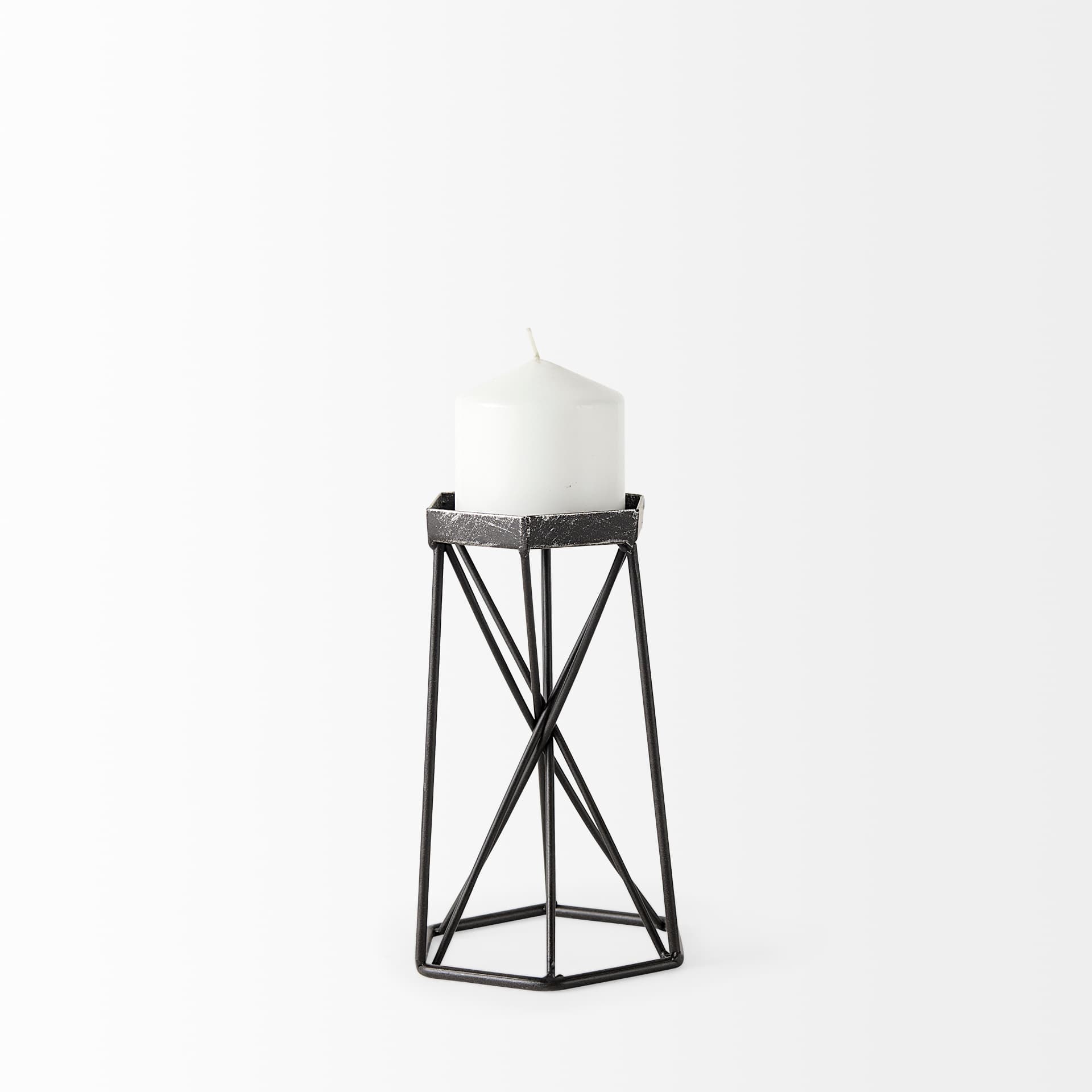 Sixx I Small Antiqued Metal Hexagonal Table Candle Holder — product photograph