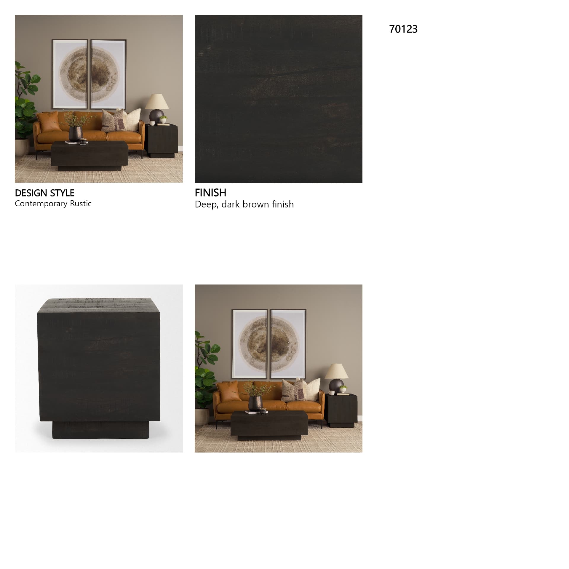 Hayden Dark Brown Wood End/Side Table — in a styled room